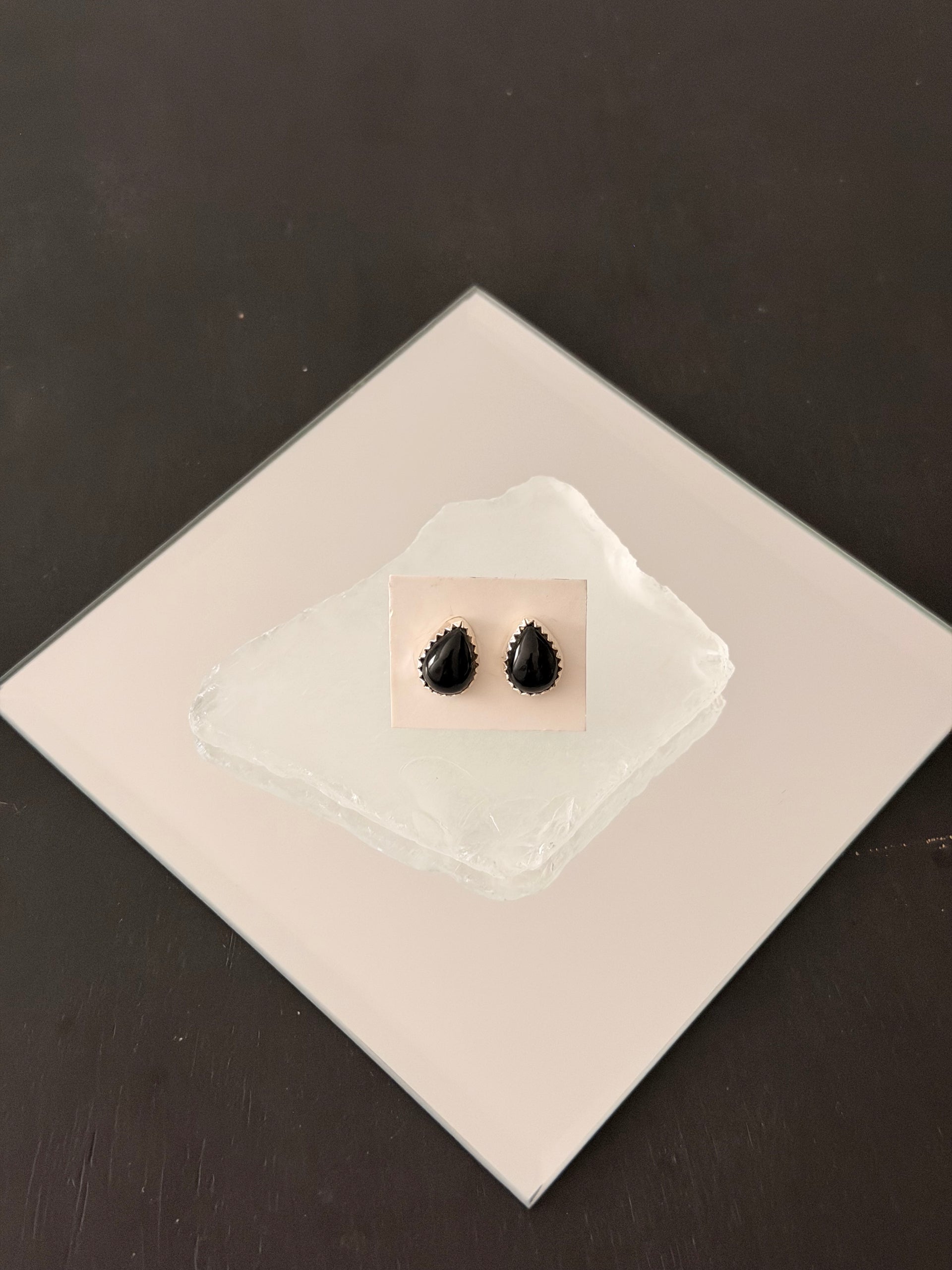 Navajo Made Onyx & Sterling Silver Post Earrings
