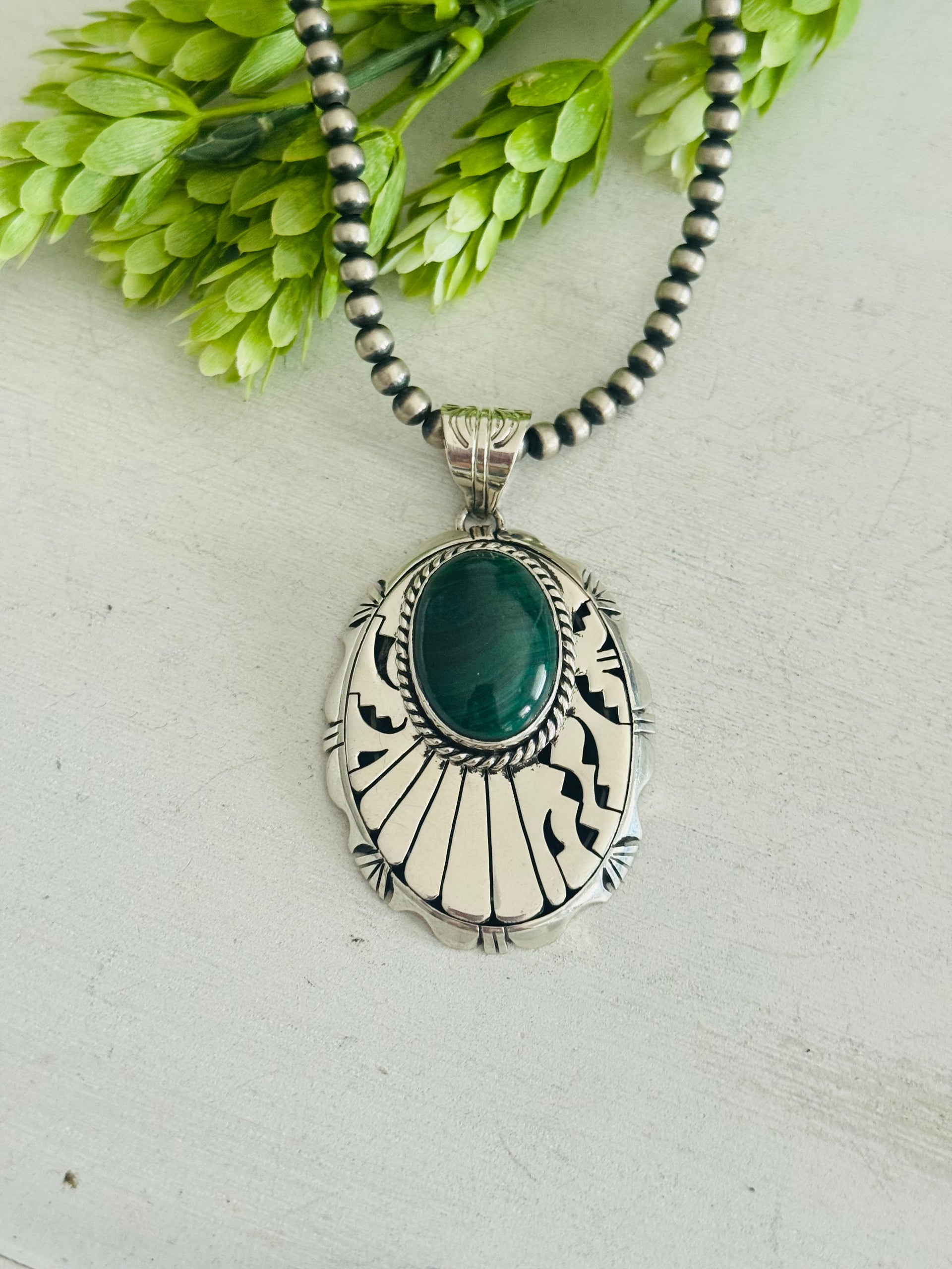 Eugene Belone Malachite & Sterling Silver Pendant
