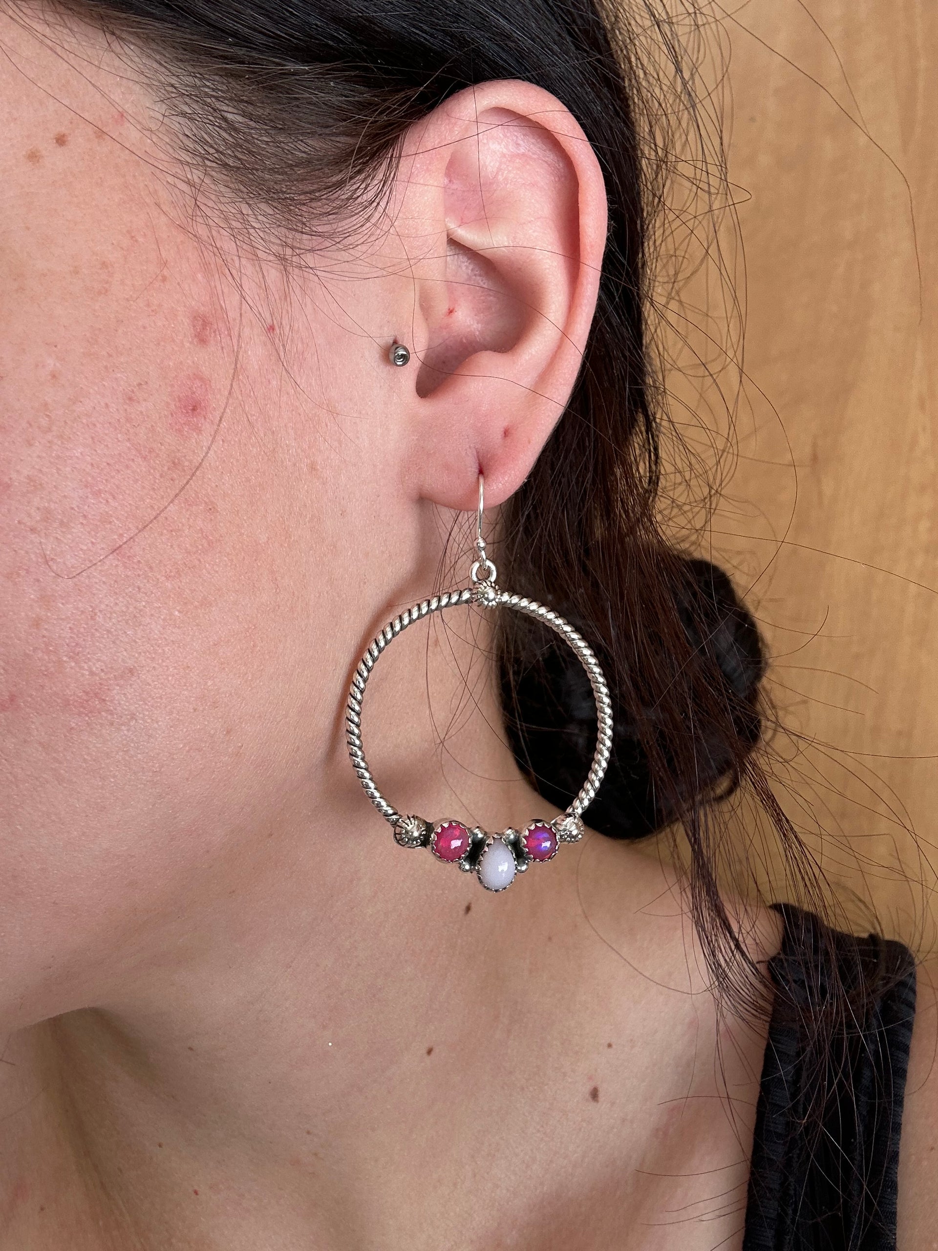 Southwest Handmade Multi Stone & Sterling Silver Dangle Earrings