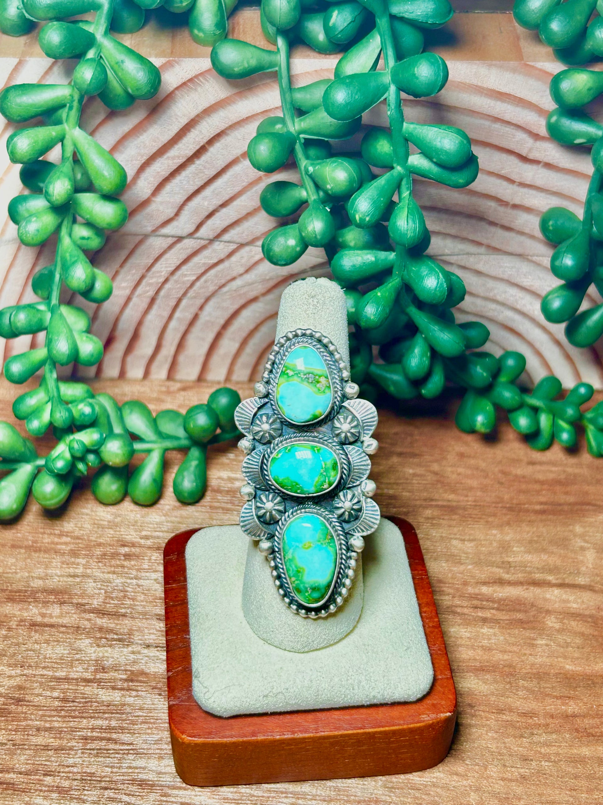 Eli Skeets Made Sonoran Mountain Turquoise & Sterling Silver Ring Size 7.5