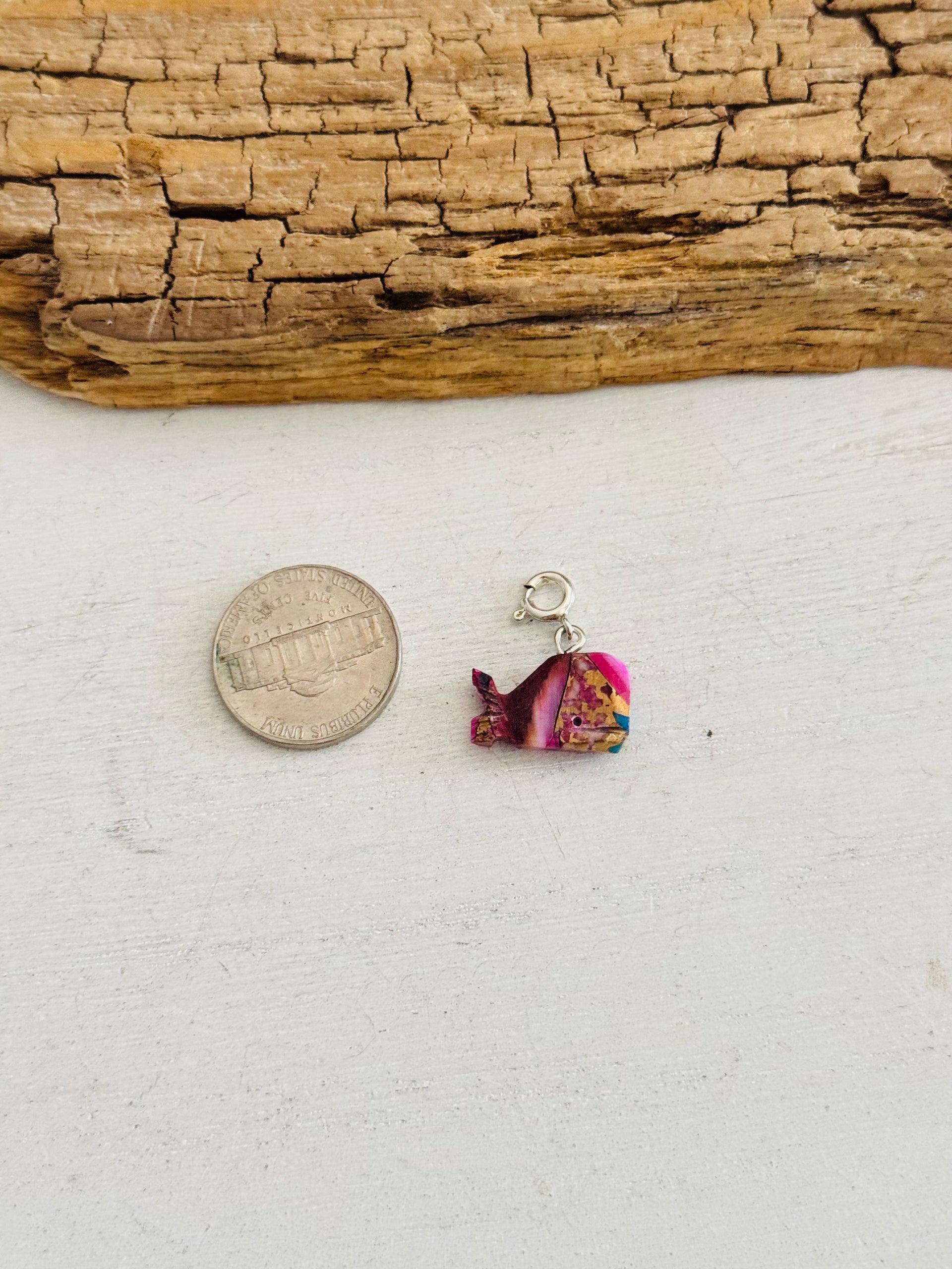 Navajo Made Mohave Turquoise & Sterling Silver Hump Back Whale Charms