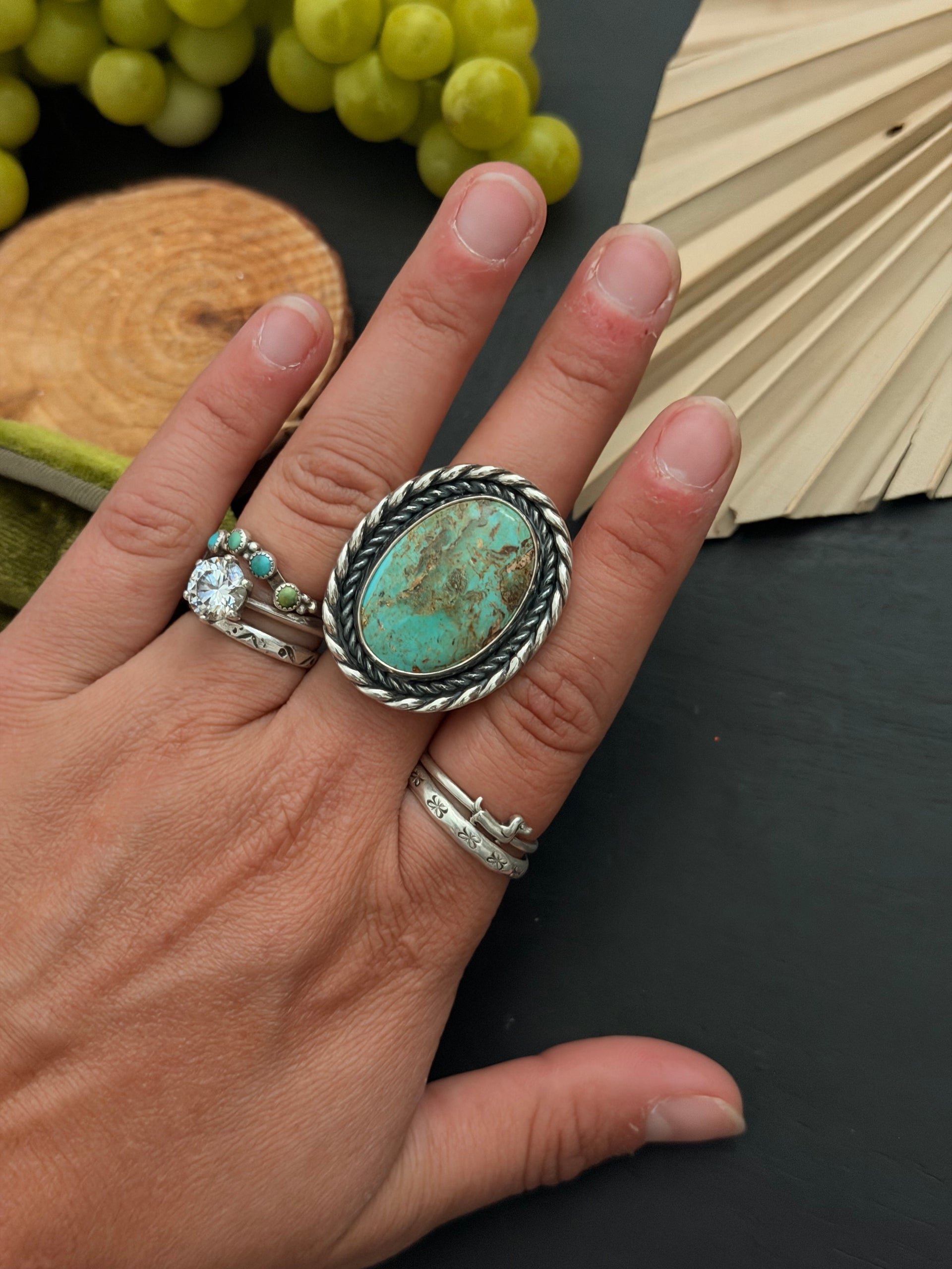 Navajo Made Kingman Turquoise & Sterling Silver Adjustable Ring