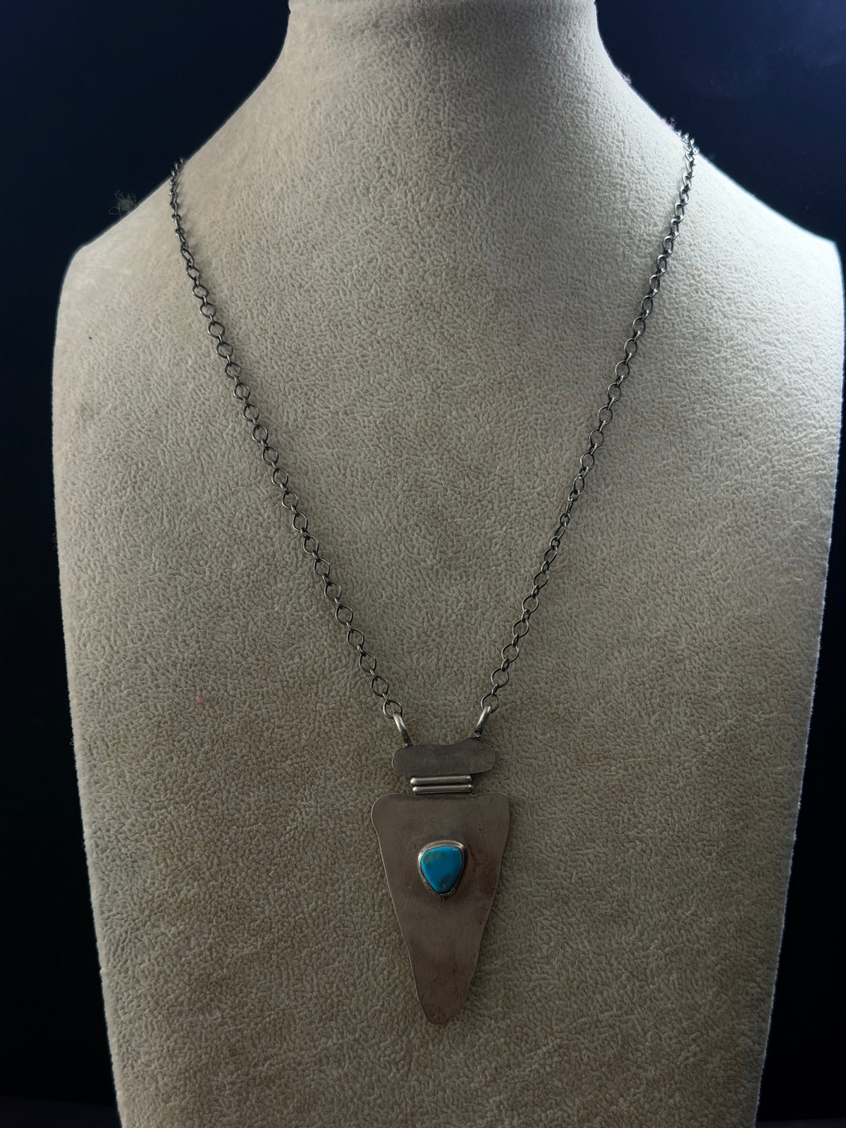 Navajo Made Kingman Turquoise & Sterling Silver Arrow Necklace