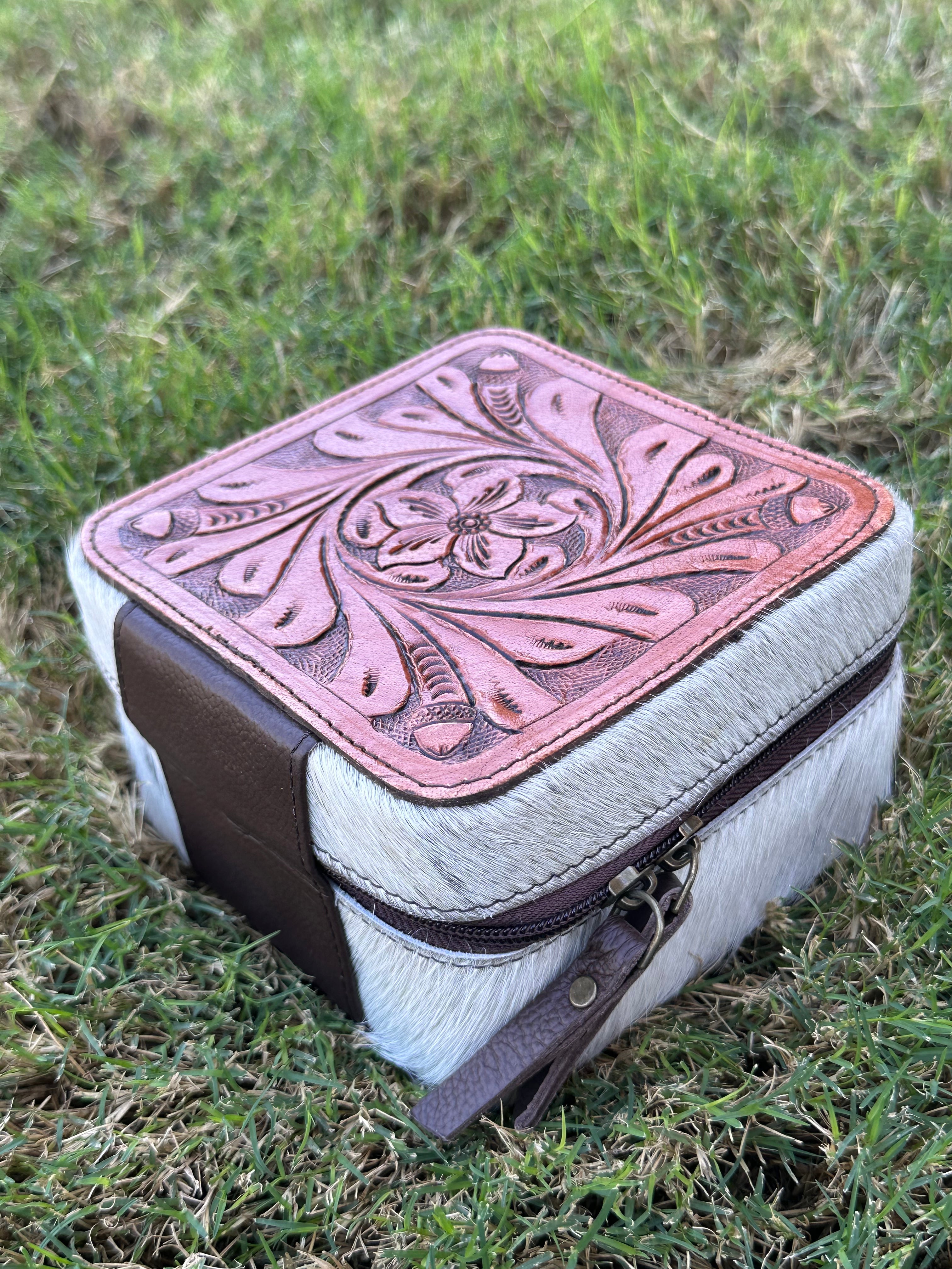 Genuine Tooled Leather Cowhide Jewelry Box