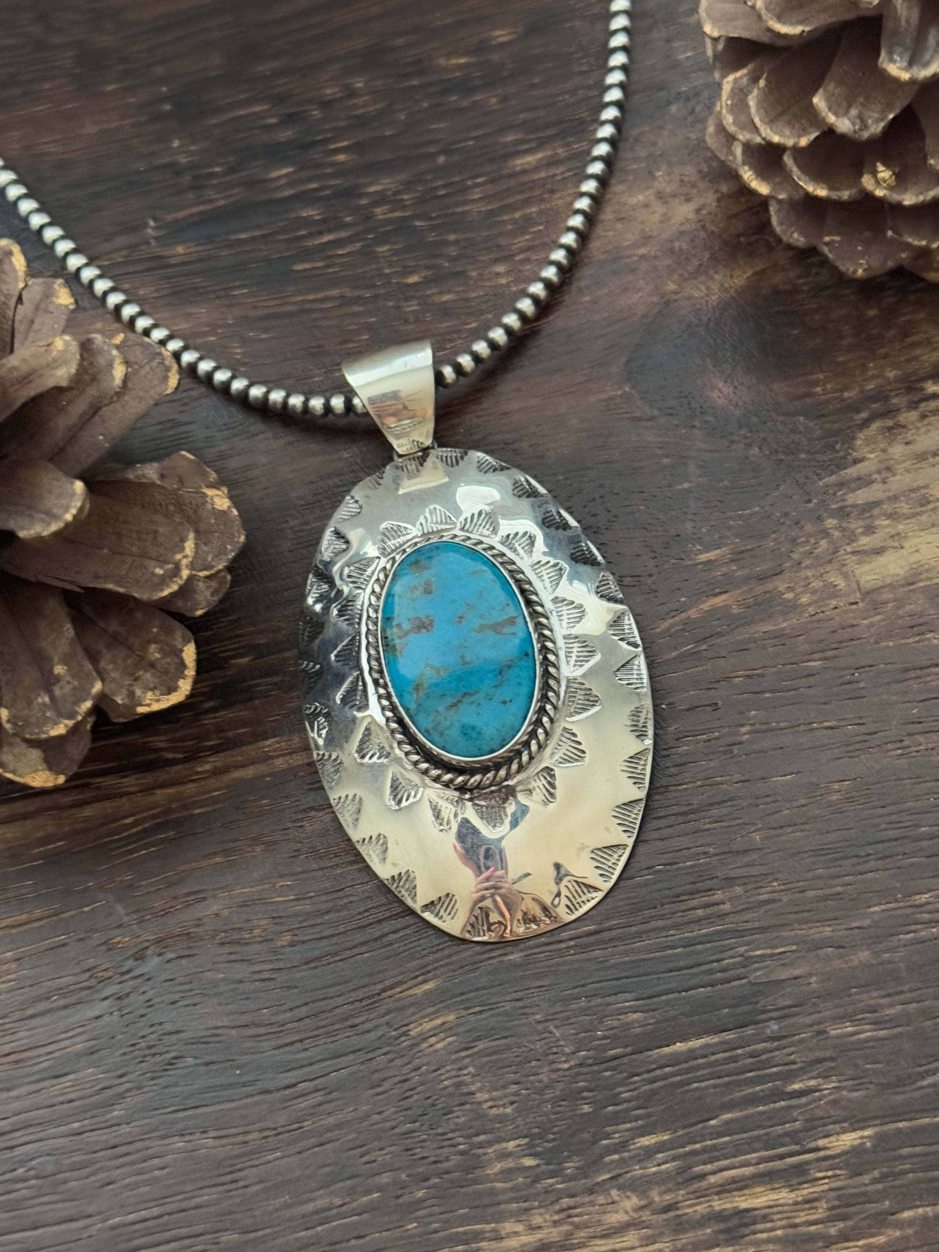 Navajo Made Kingman Turquoise & Sterling Silver Pendant