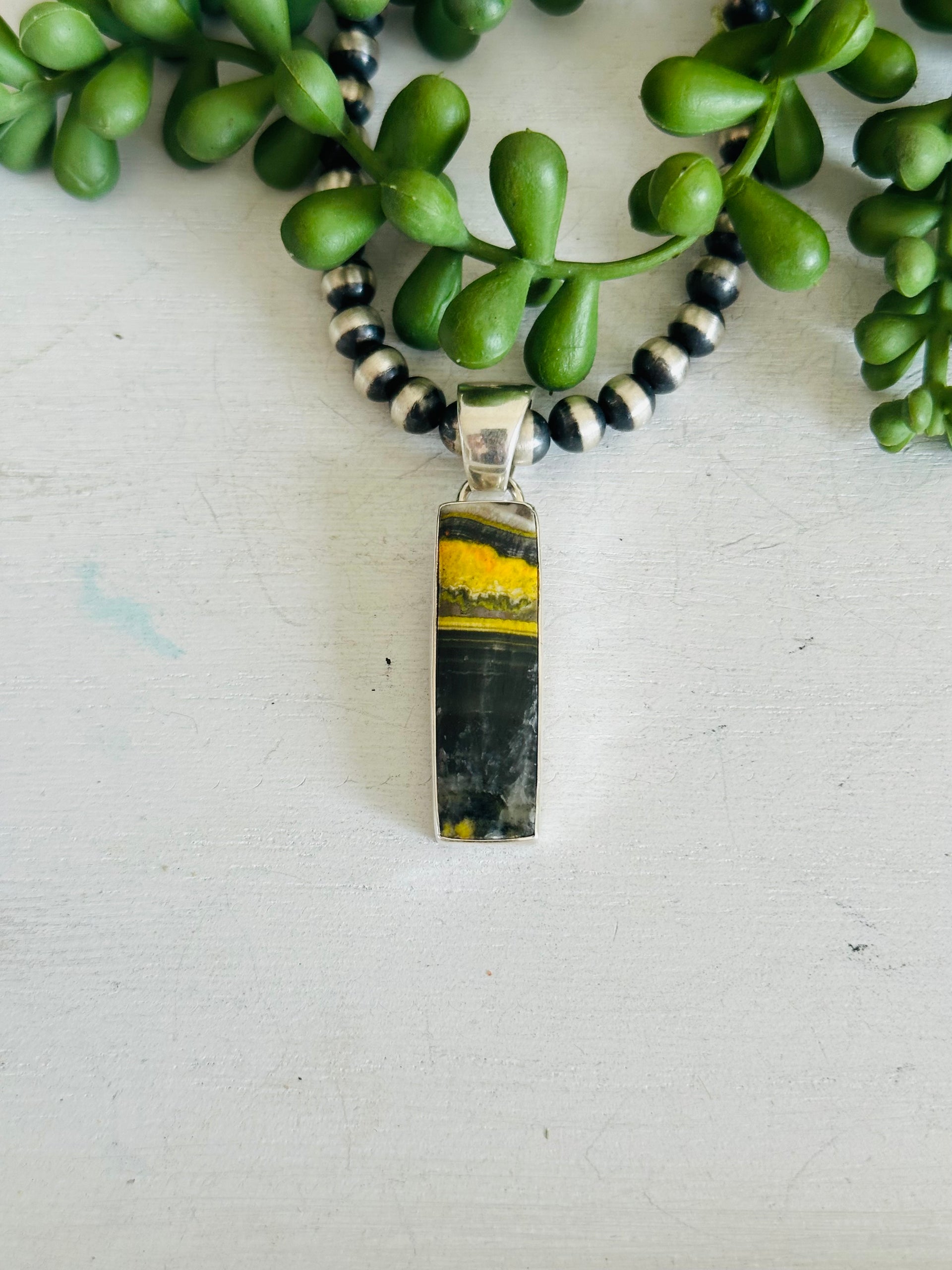 Navajo Made Bumblebee Jasper & Sterling Silver Pendant