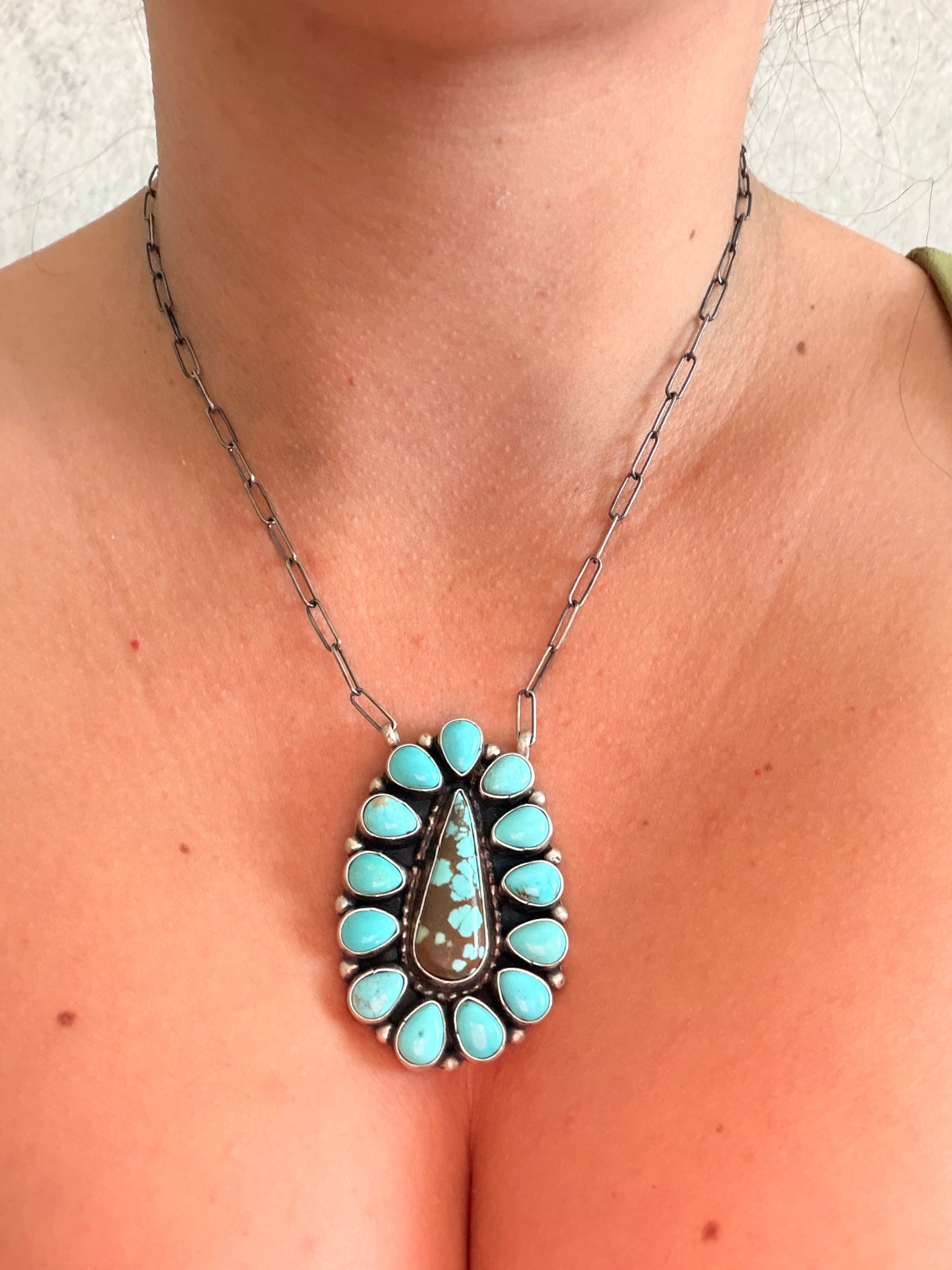 Sheila Becenti Mixed Turquoise & Sterling Sliver Cluster Necklace