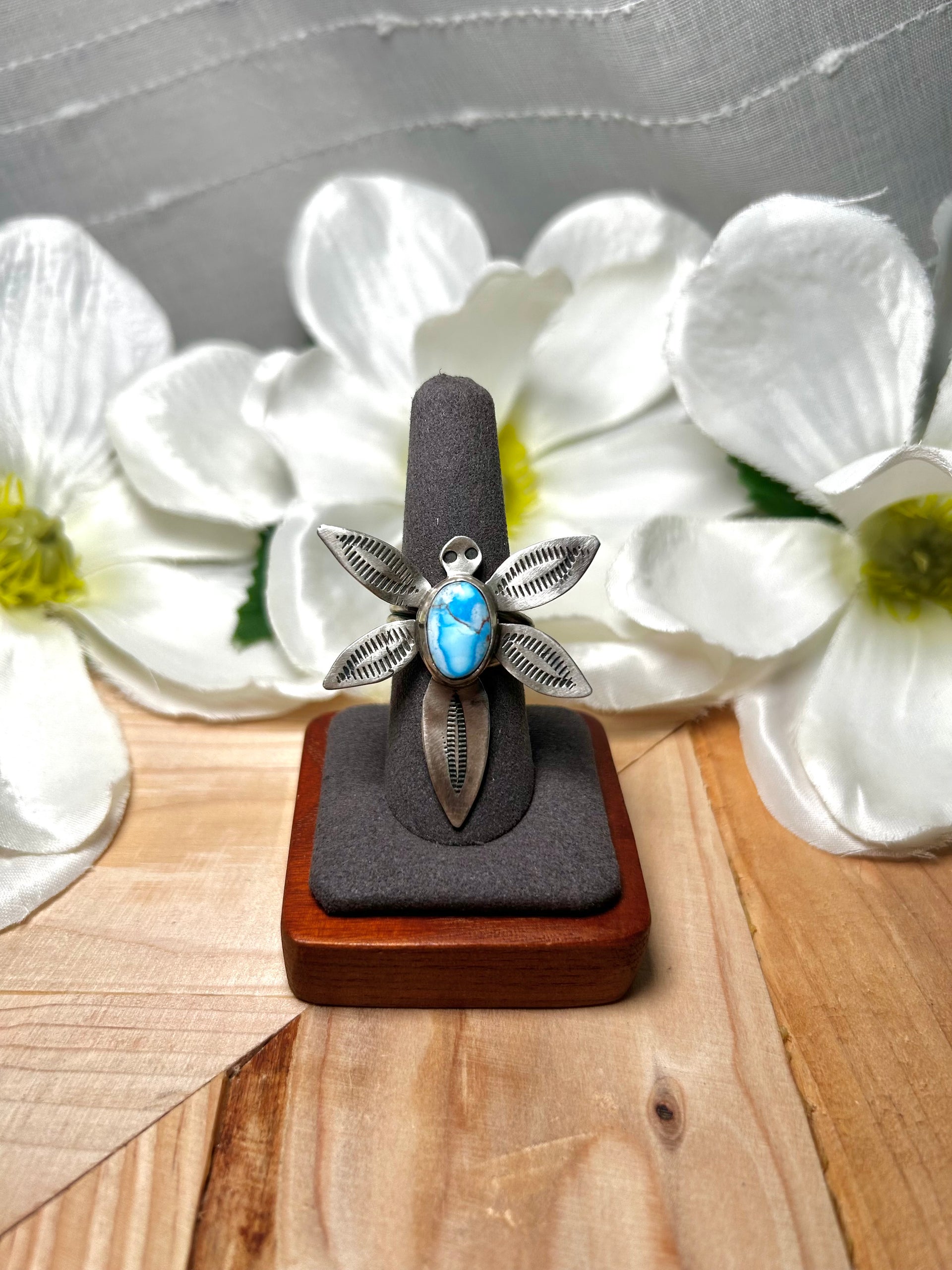 Navajo Made Golden Hill Turquoise & Sterling Silver Adjustable Ring