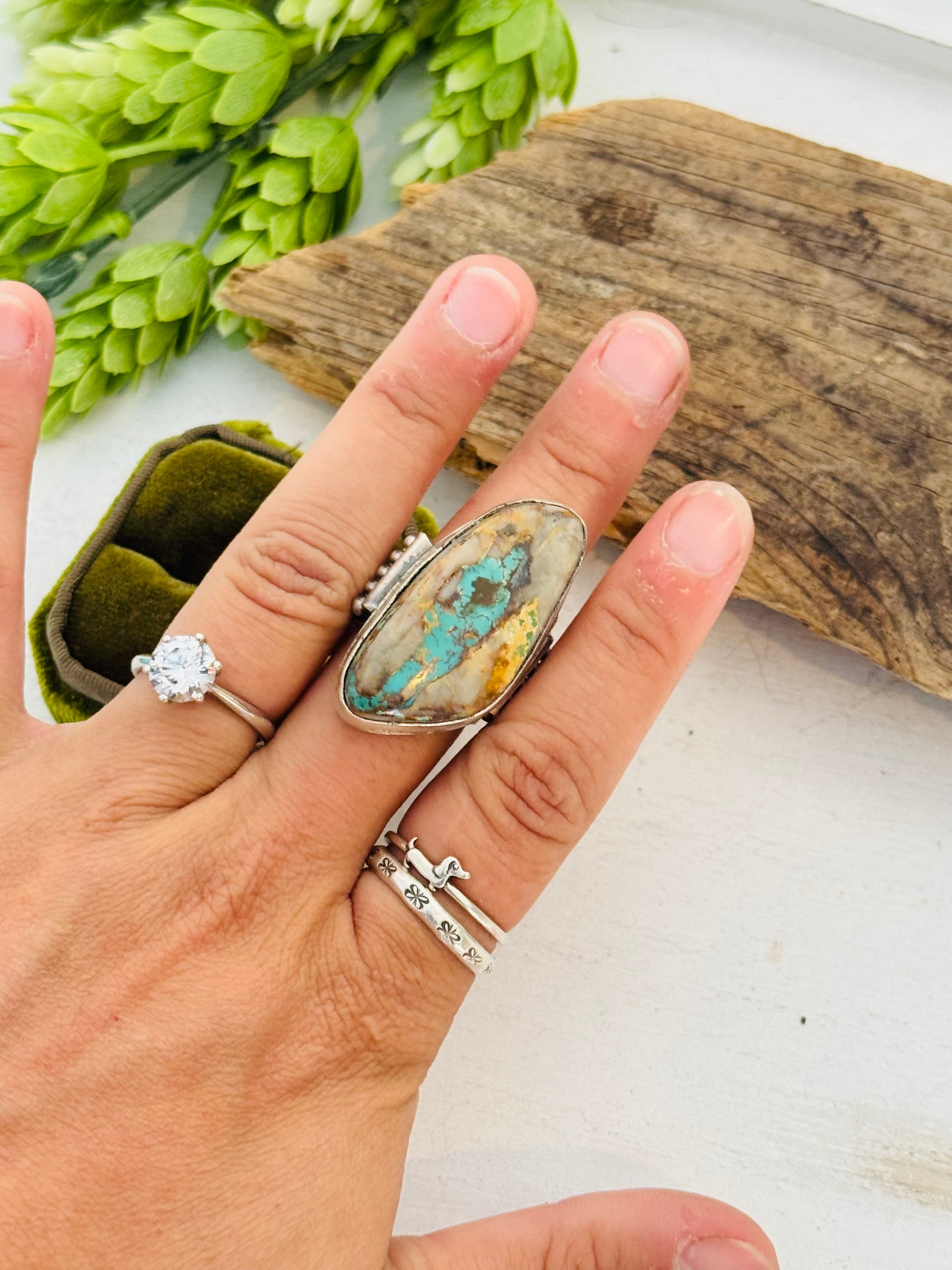 Navajo Made Royston Turquoise and Sterling Silver Ring Size 8