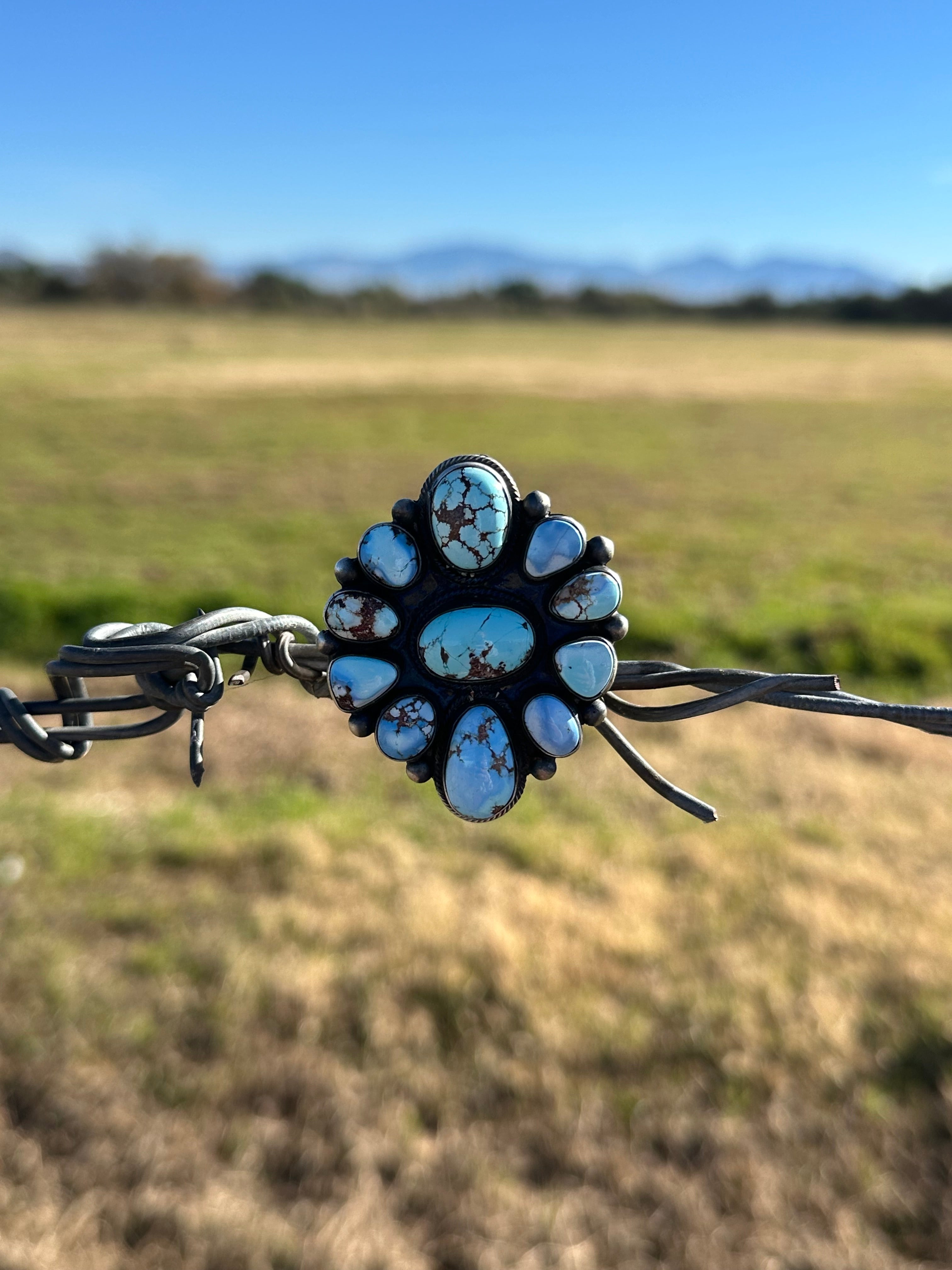 Bobby Johnson Golden Hills Turquoise& Sterling Silver Ring Size 8