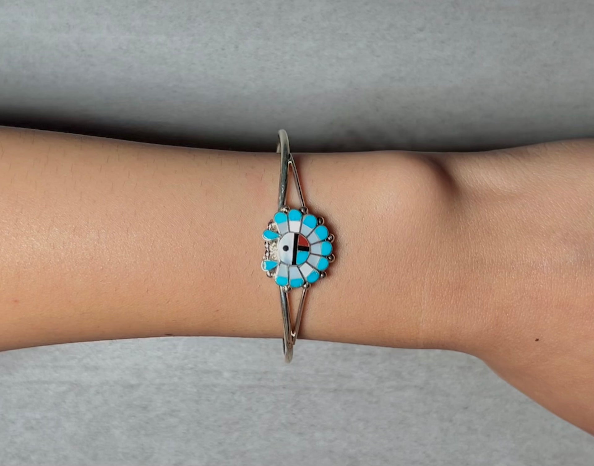 Zuni Multi Stone Inlay & Sterling Silver Cuff Bracelet