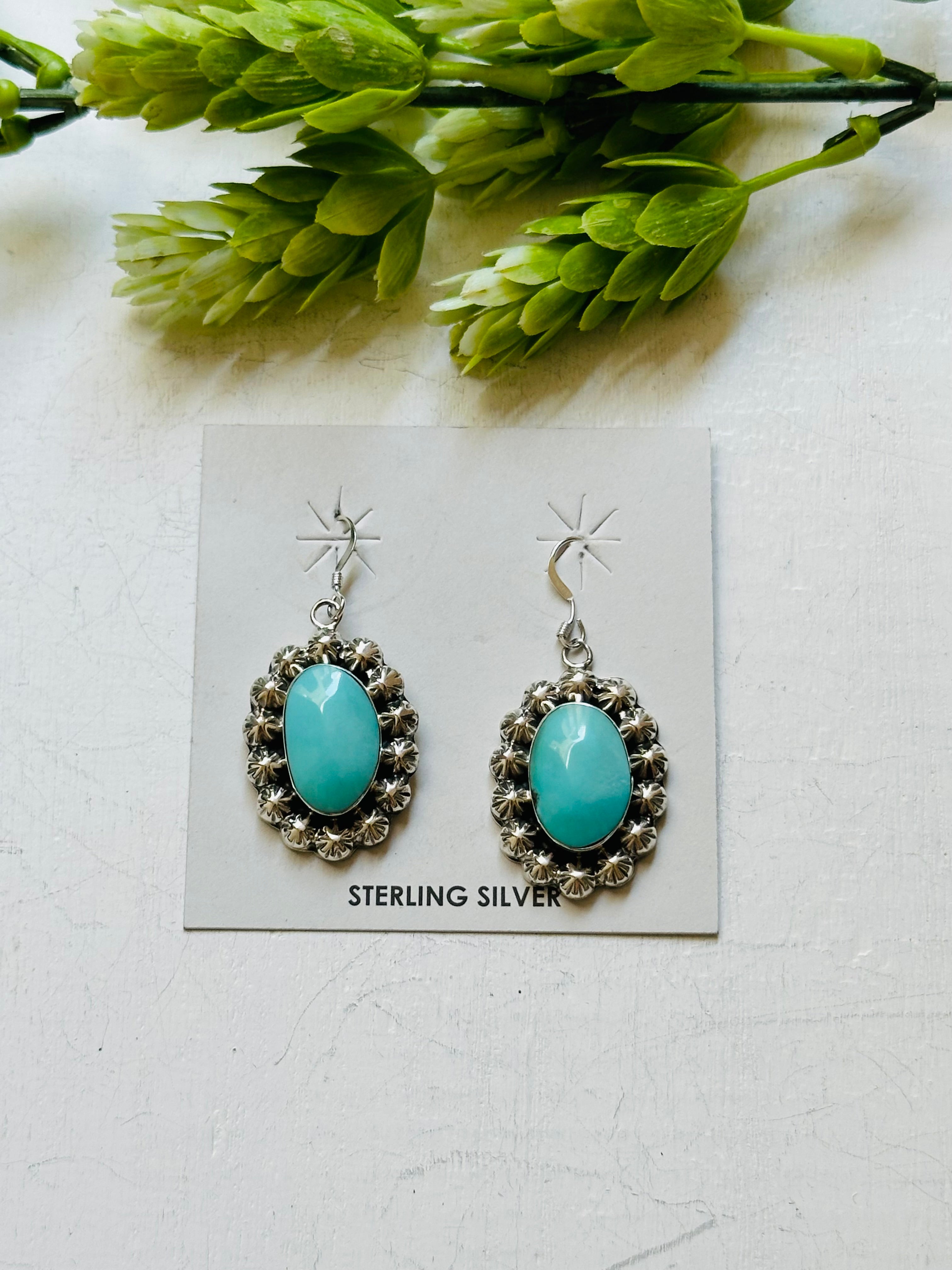 Ryntanna Yazzie Kingman Turquoise & Sterling Silver Dangle Earrings