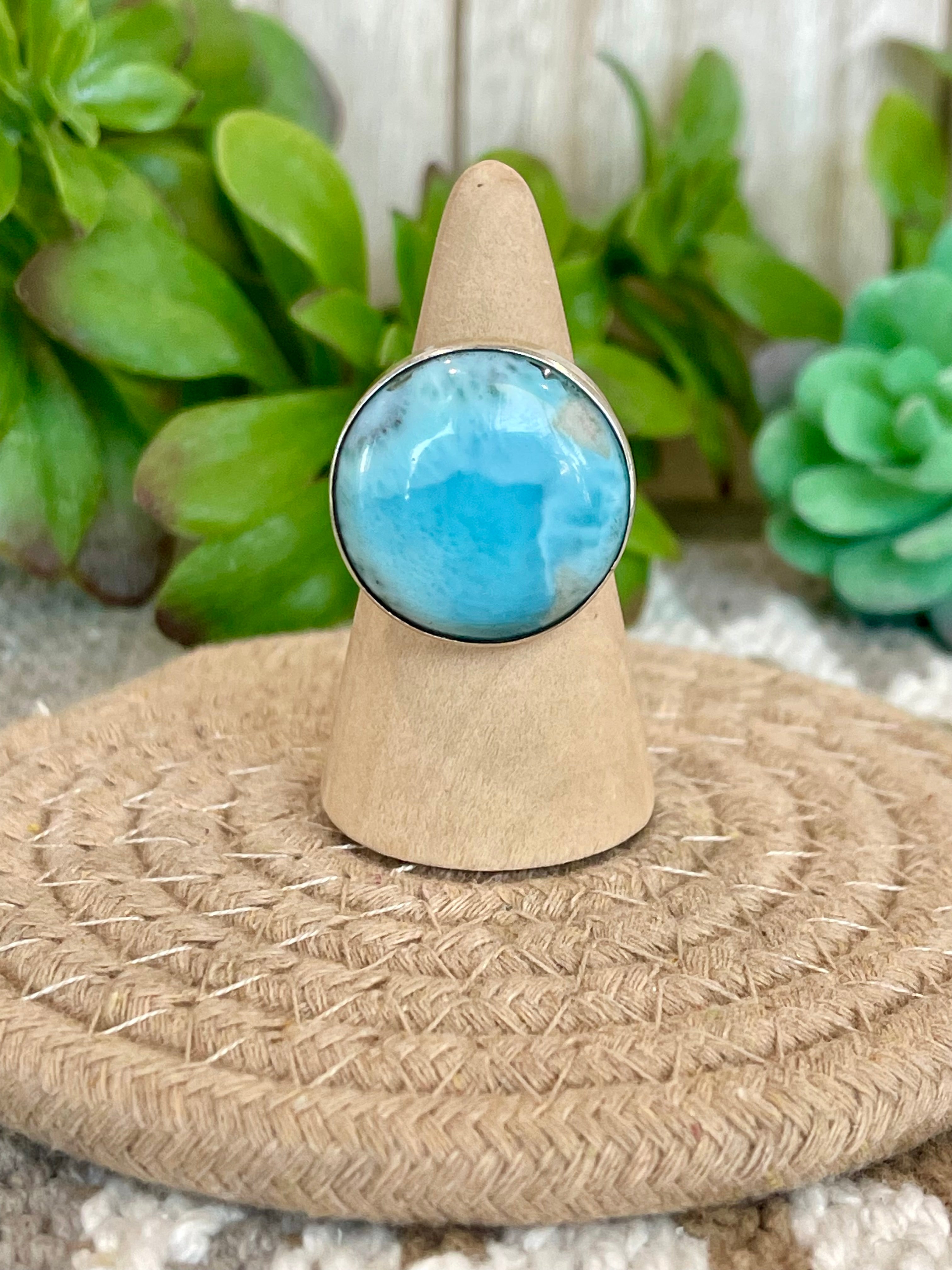 Southwest Handmade Larimar & Sterling Silver Size 8 Ring