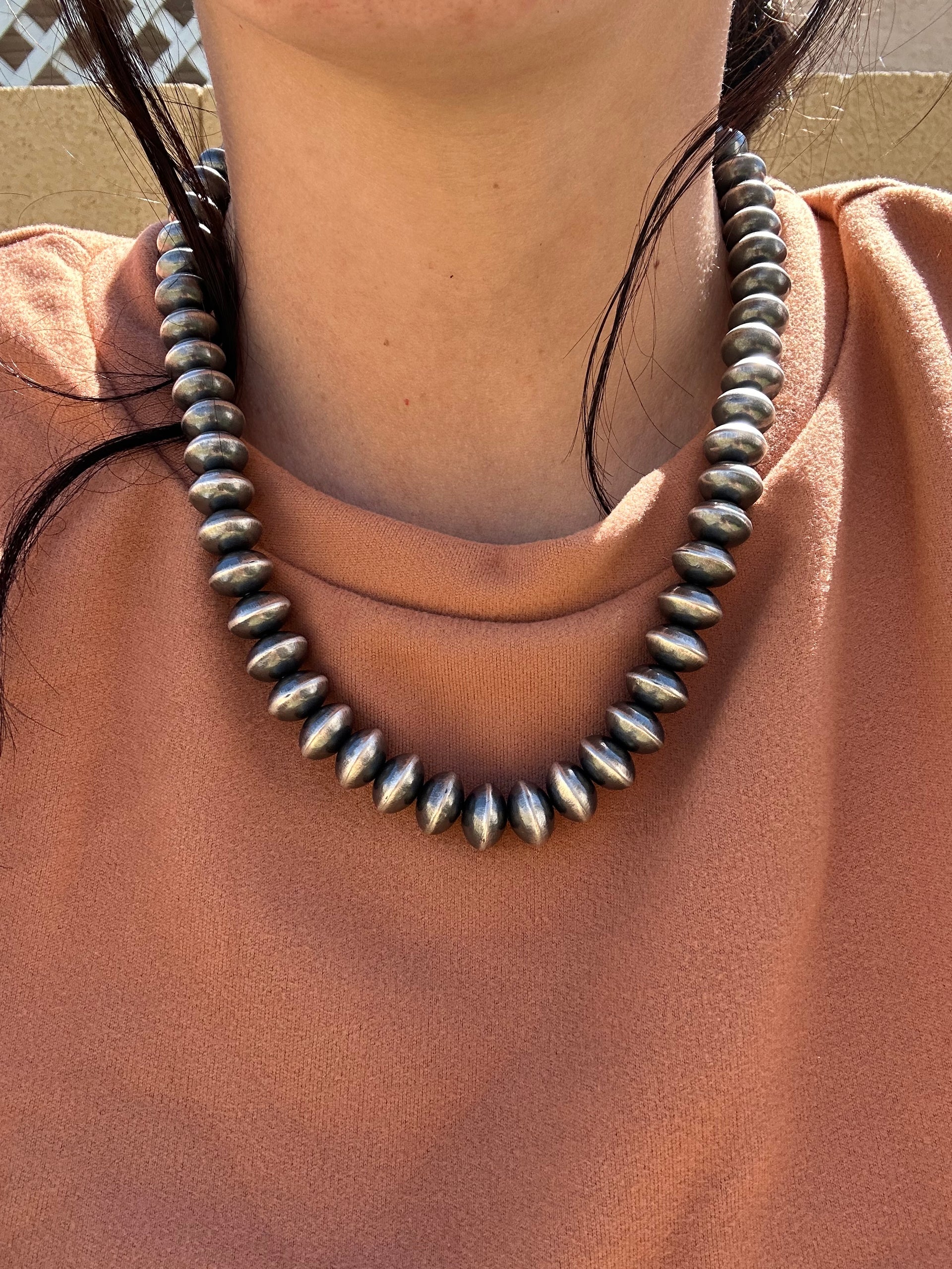 Southwest Made 12 MM Sterling Silver Disc Pearl Necklace