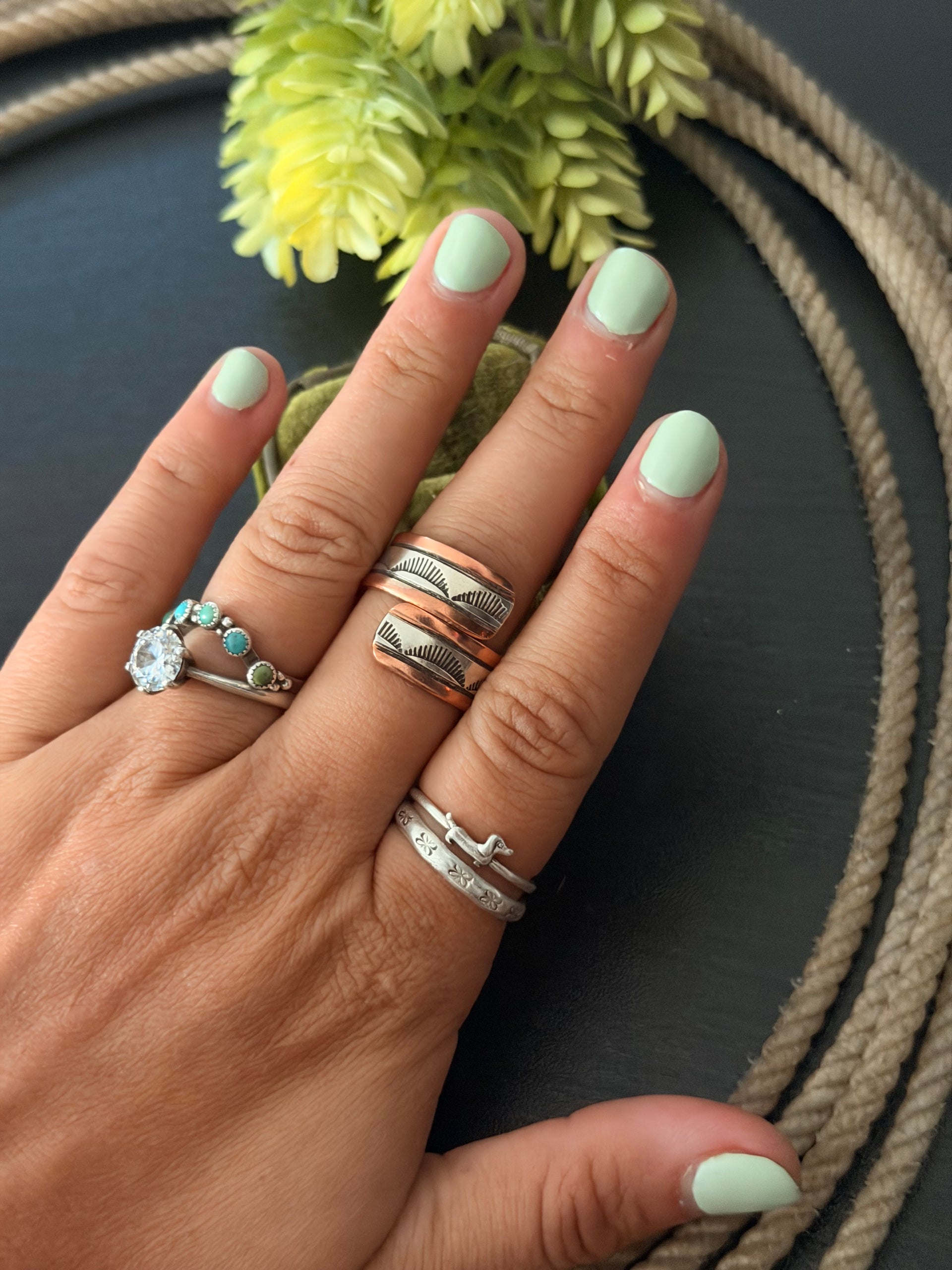 Navajo Made Copper & Sterling Silver Adjustable Ring