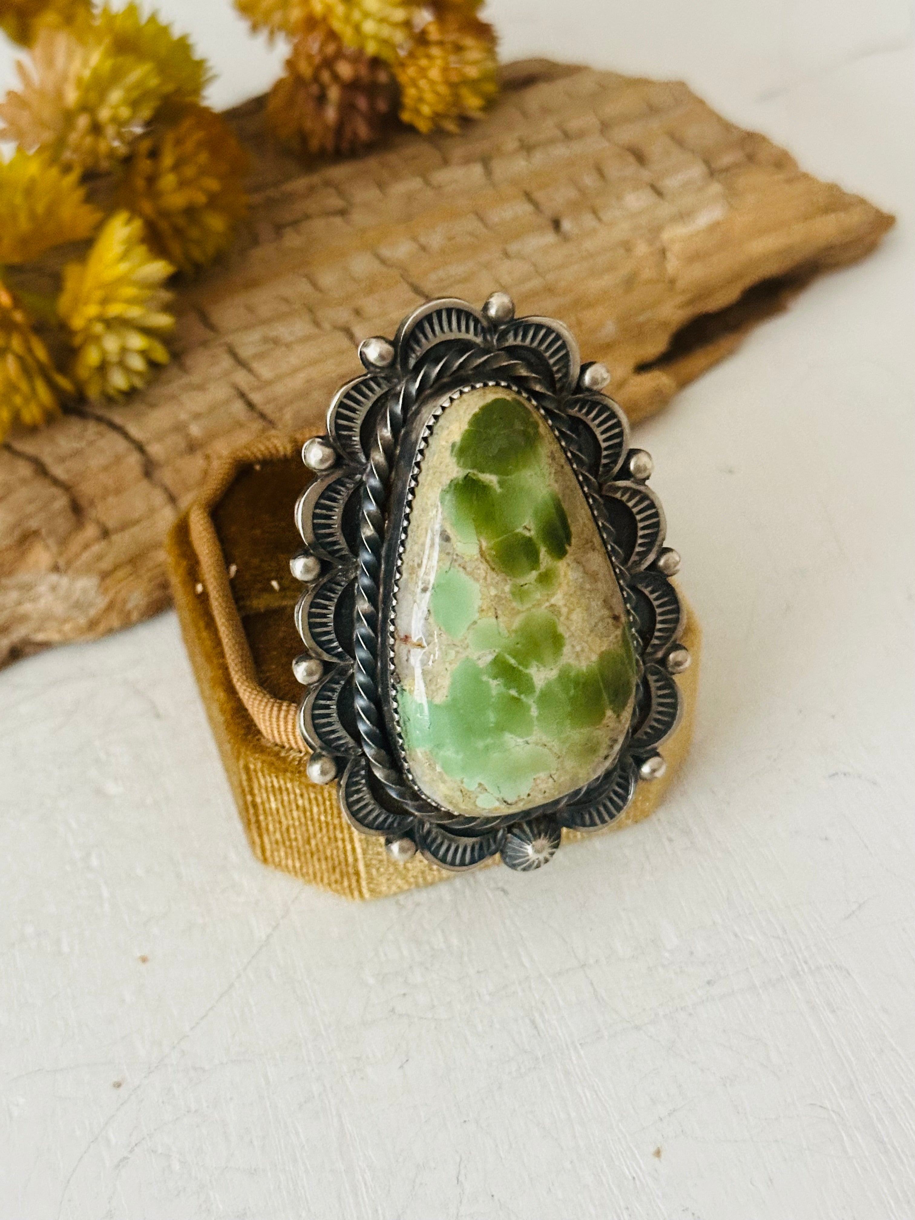 Navajo Made Royston Turquoise and Sterling Silver Adjustable Ring