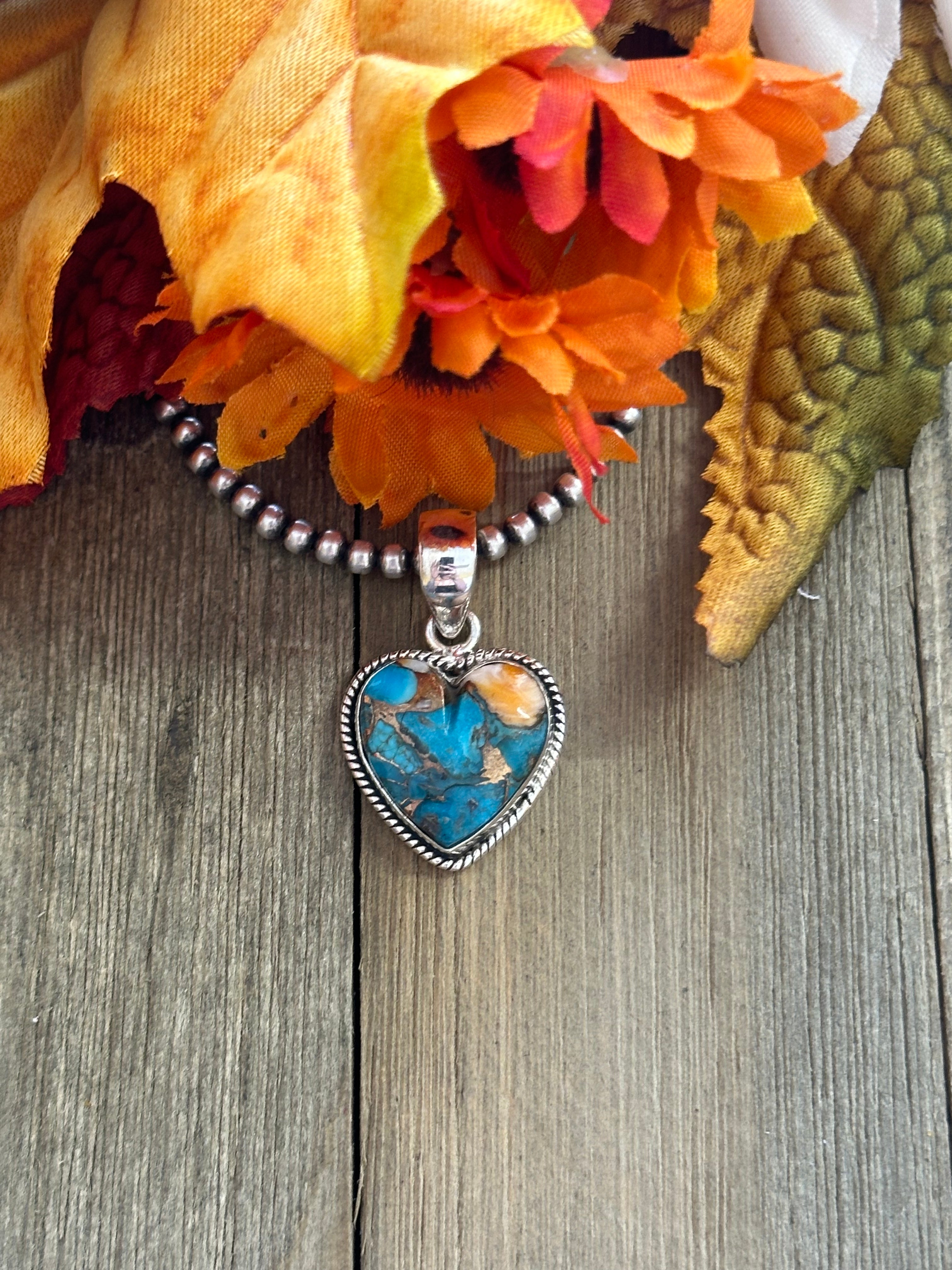 Southwest Handmade Mohave Turquoise & Sterling Silver Heart Pendant