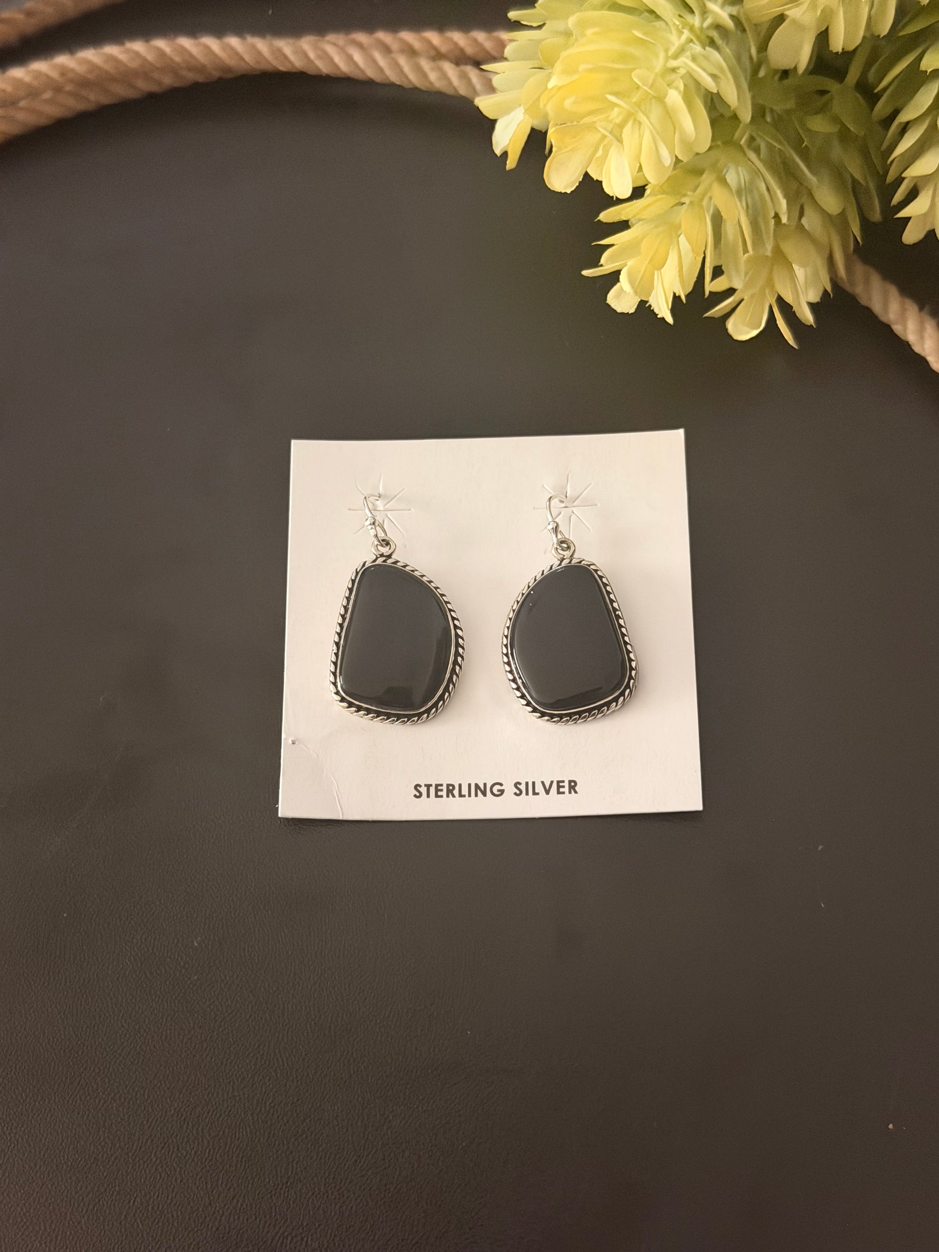 Navajo Made Onyx & Sterling Silver Dangle Earrings