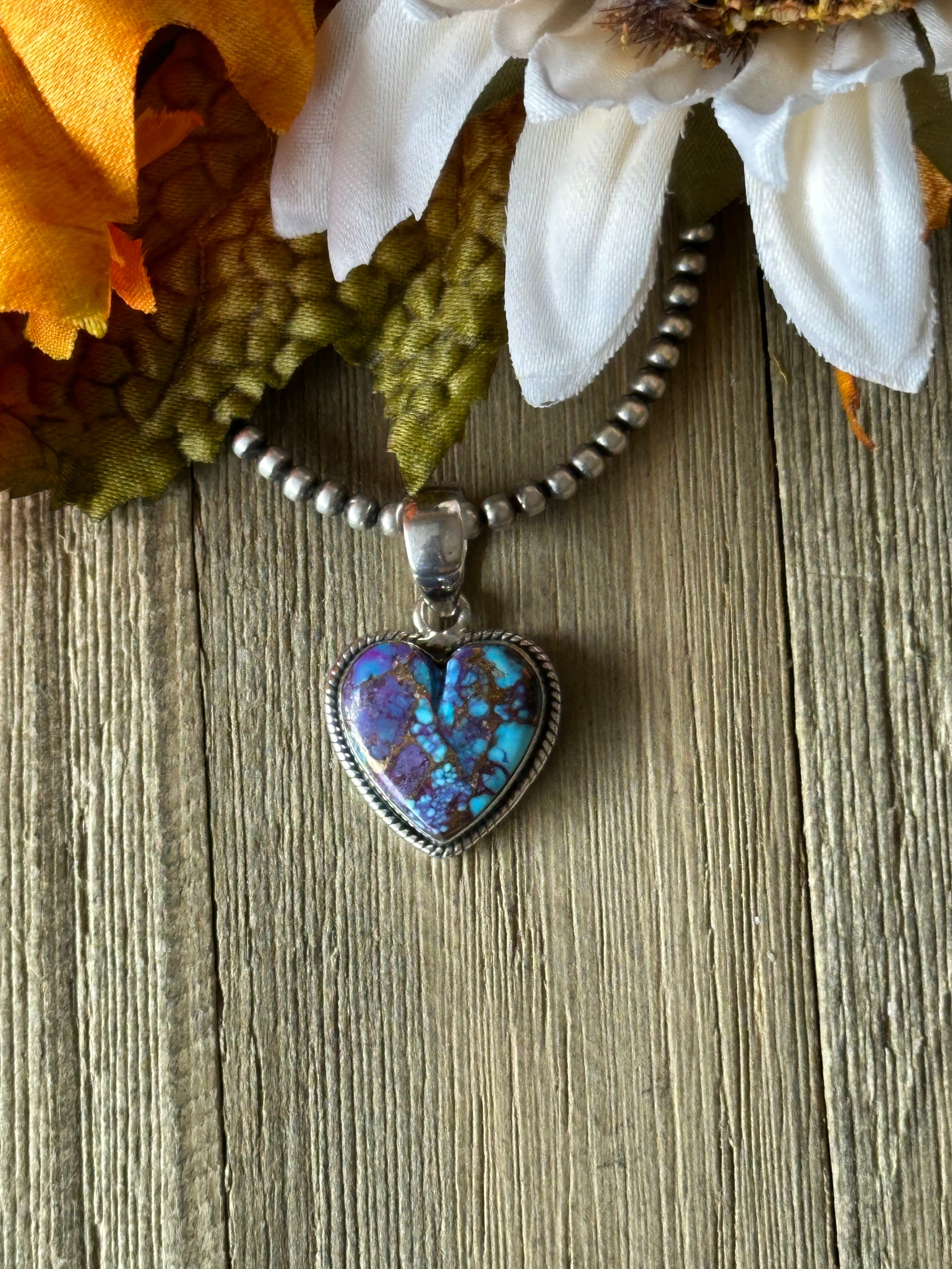 Southwest Handmade Purple Mohave Turquoise & Sterling Silver Heart Pendant