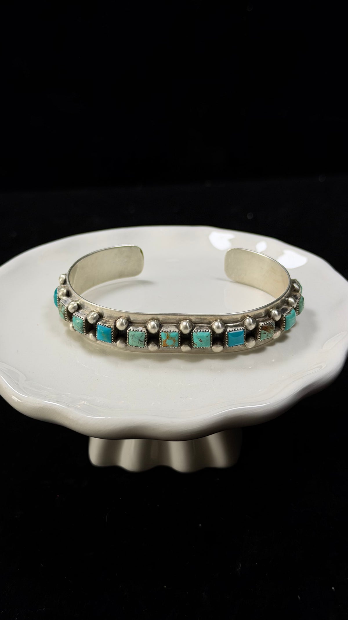 Paul Largo Mixed Turquoise & Sterling Silver Cluster Cuff Bracelet