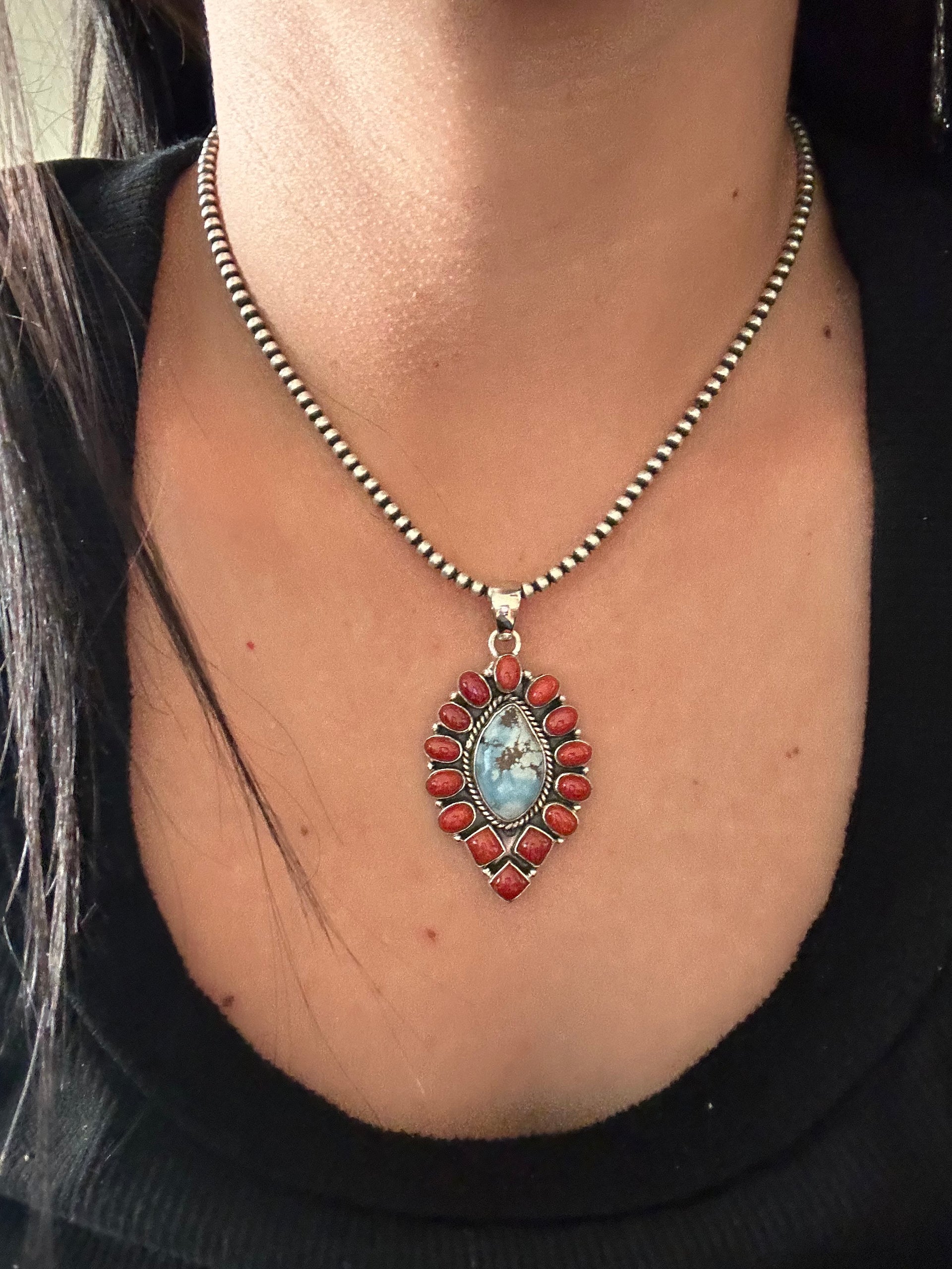Southwest Handmade Multi Stone & Sterling Silver Cluster Pendant