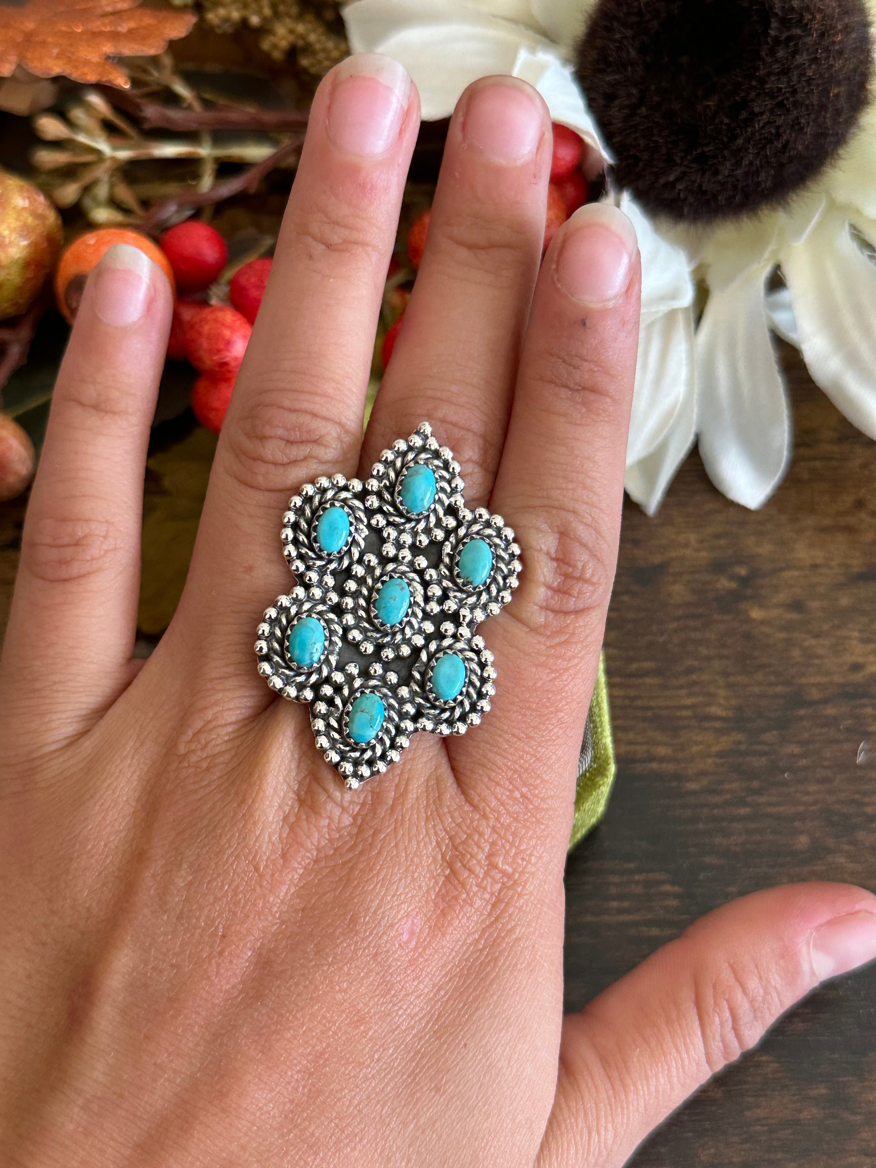 Southwest Handmade Kingman Turquoise & Sterling Silver Adjustable Ring