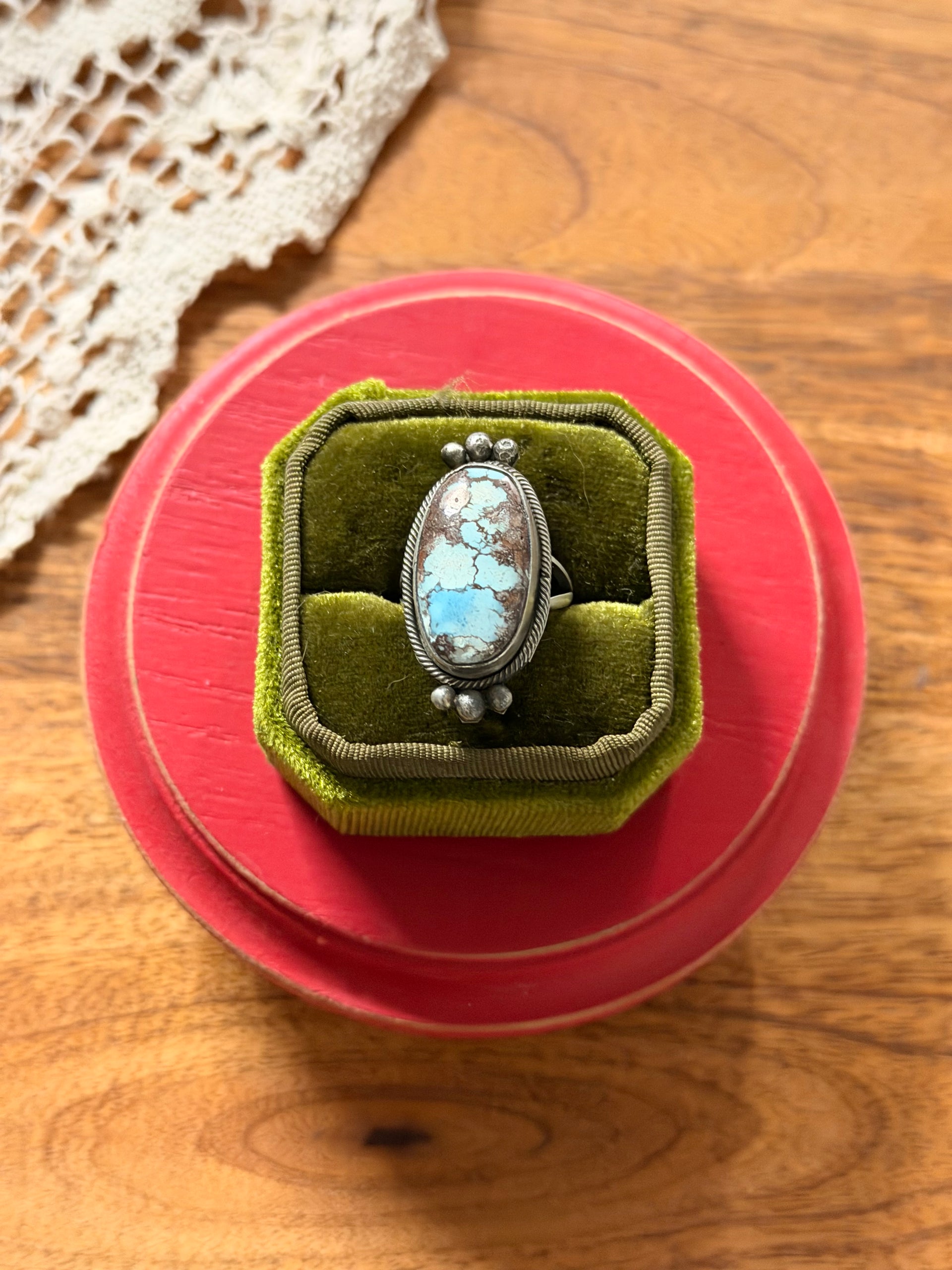 Scott Skeets Golden Hills Turquoise & Sterling Silver Ring Size 6.25