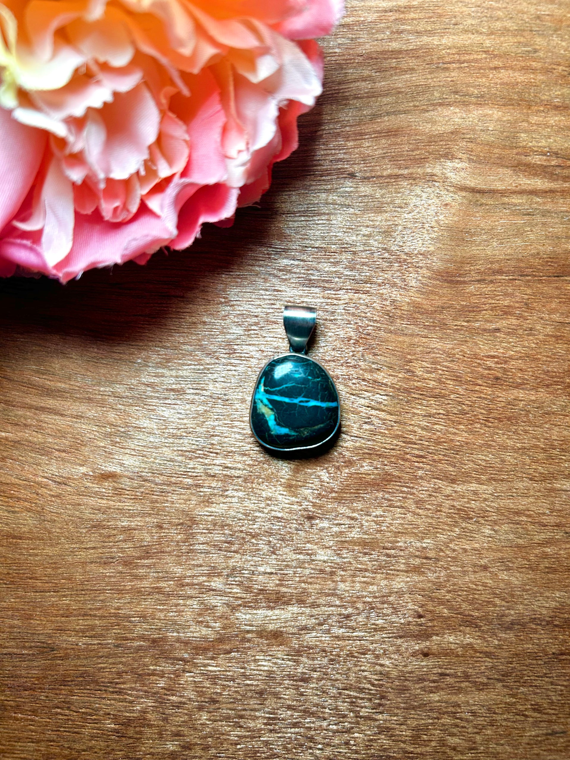 Navajo Made Blue Moon Turquoise & Sterling Silver Pendant