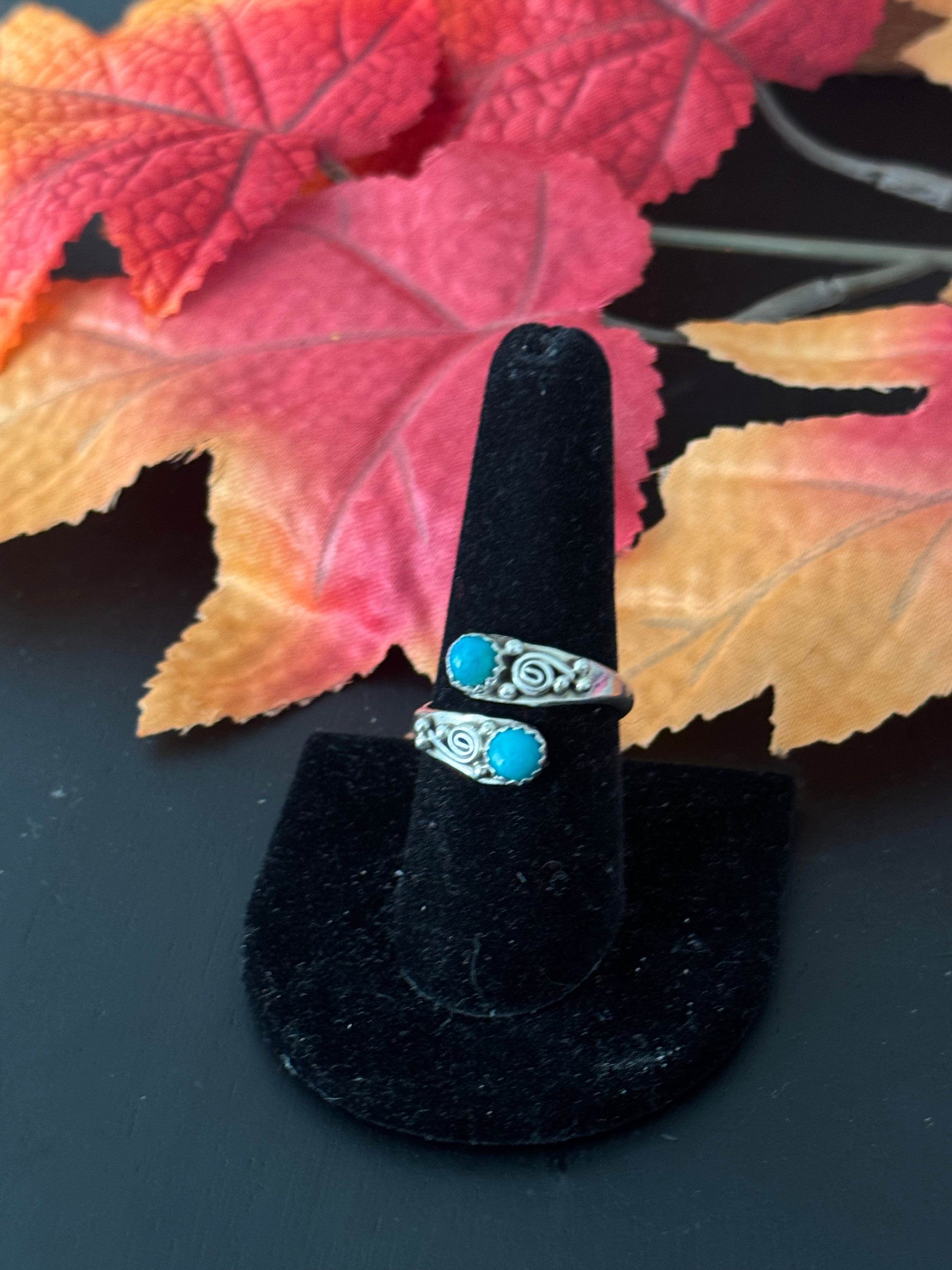 Navajo Made Kingman Turquoise & Sterling Silver Adjustable Ring