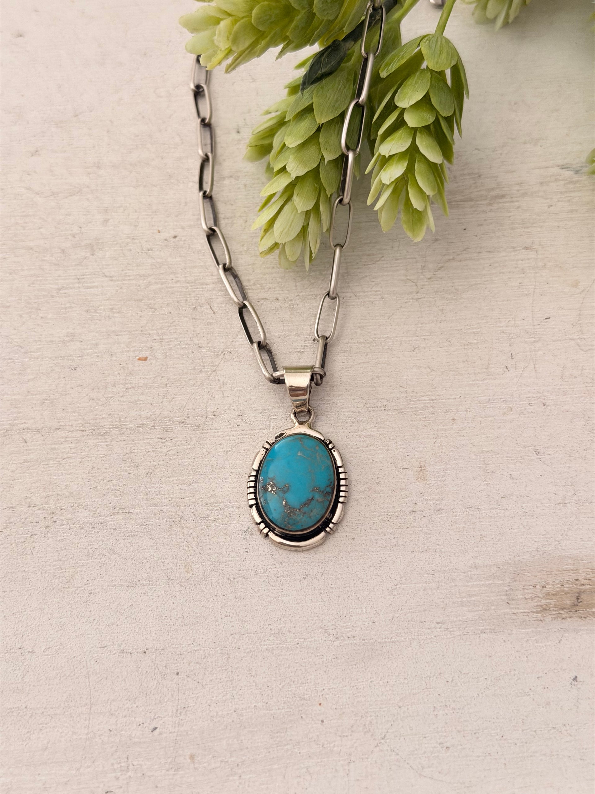 Navajo Made Kingman Turquoise & Sterling Silver Pendant