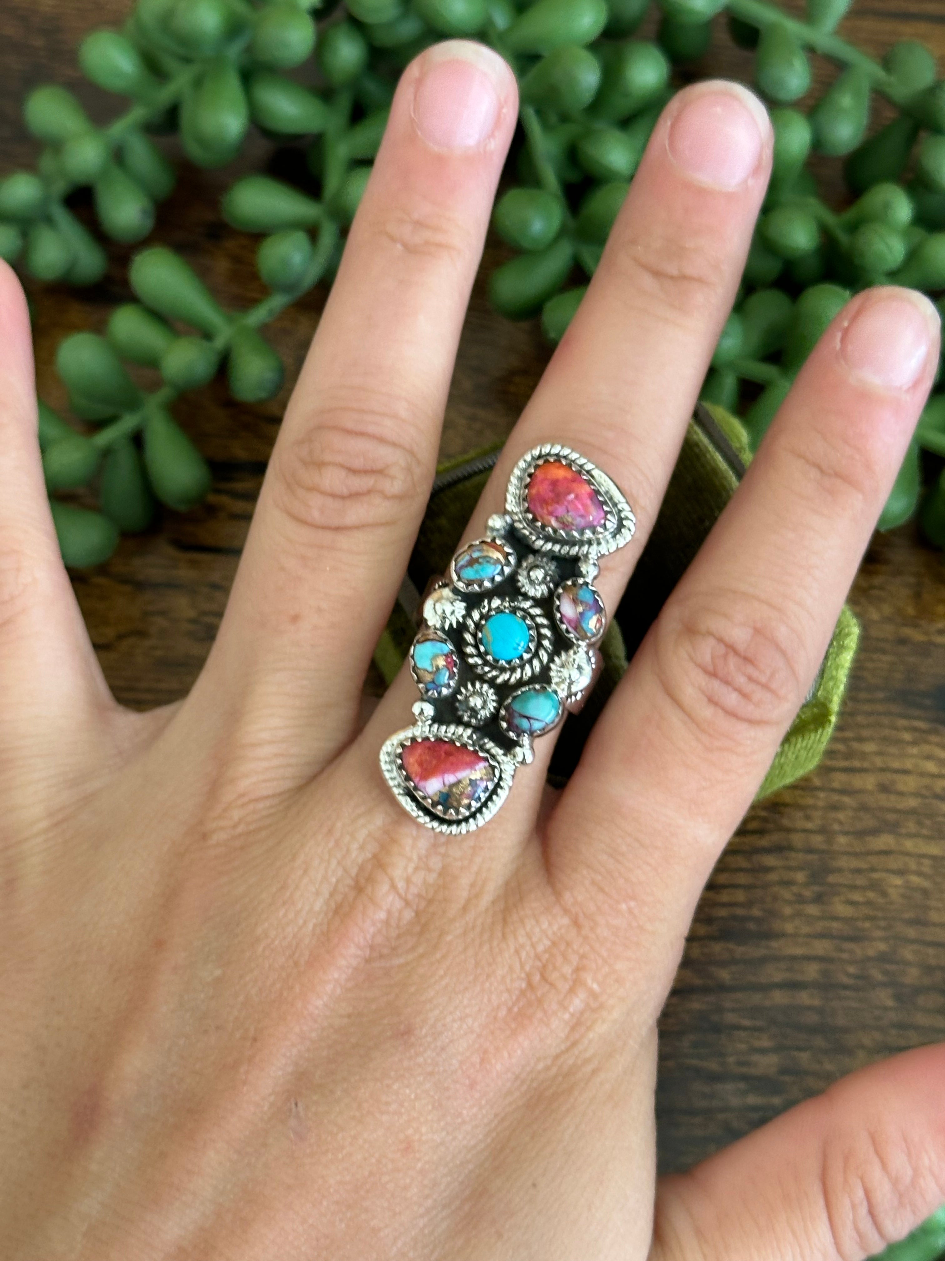 Southwest Handmade Mohave Turquoise & Sterling Silver Adjustable Ring