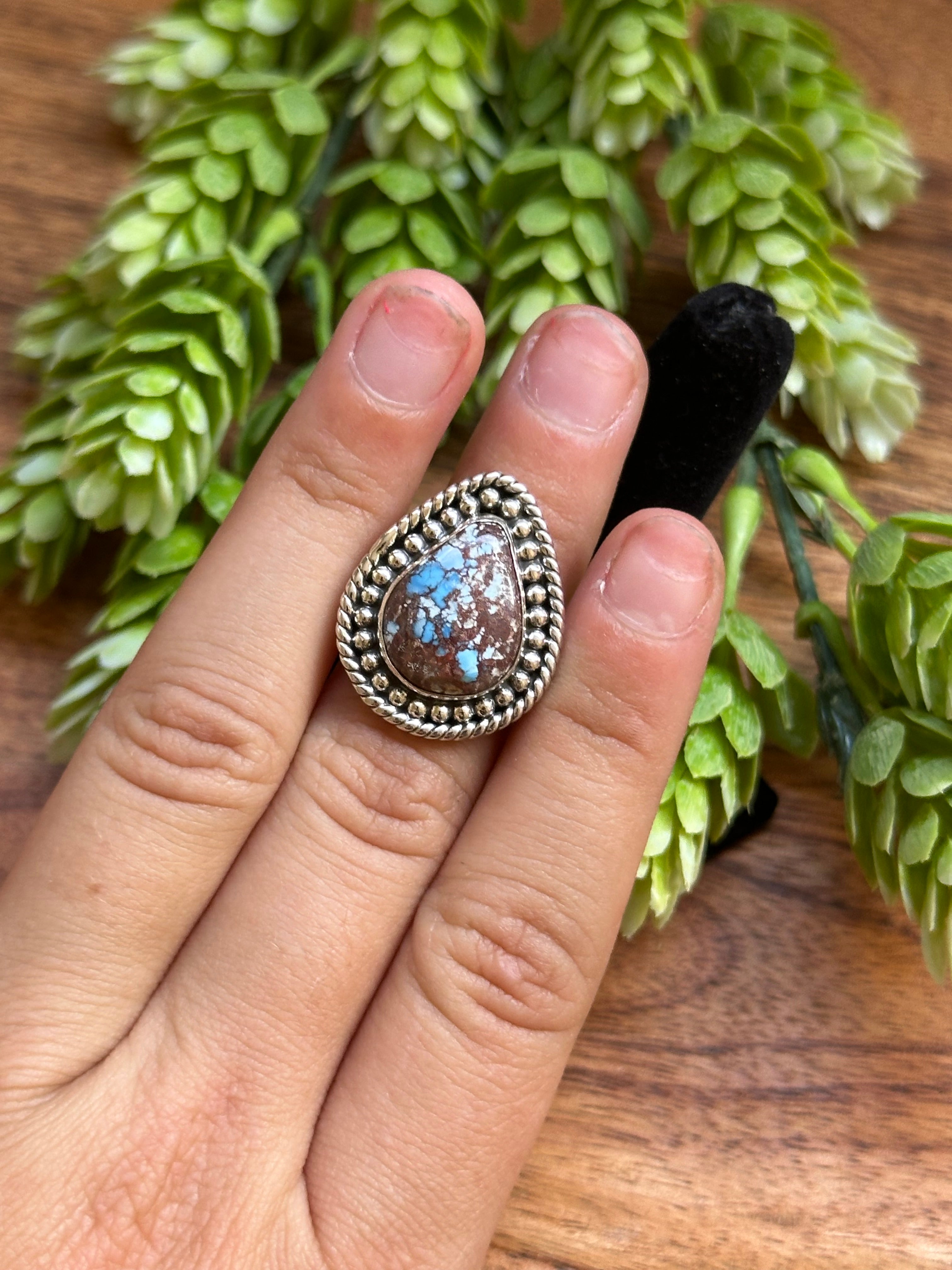 Southwest Handmade Golden Hills Turquoise & Sterling Silver Adjustable Ring