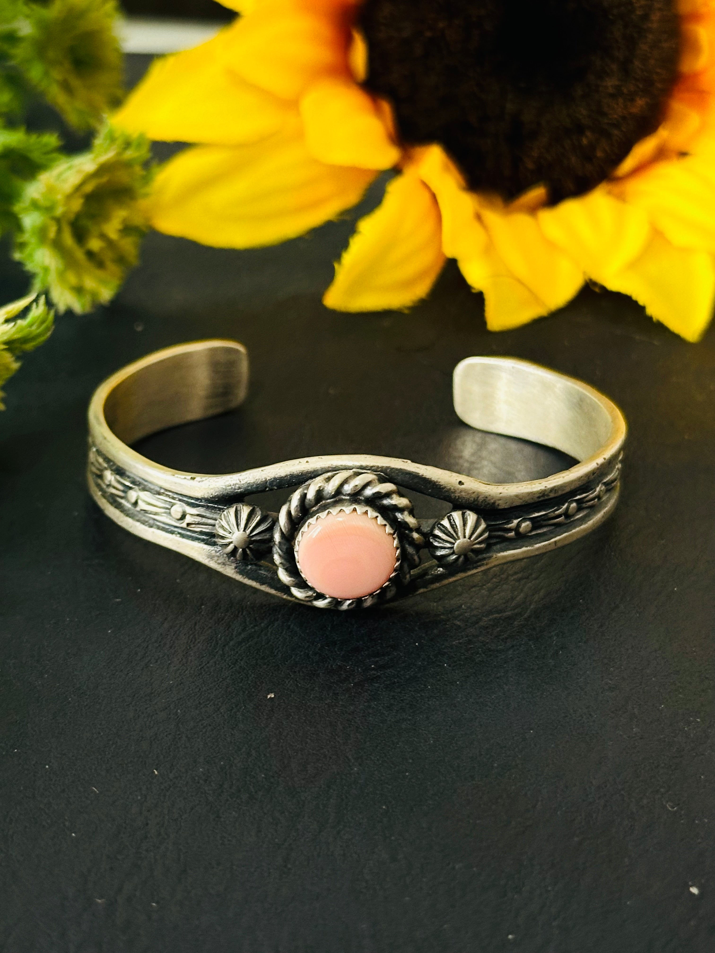 Kindale Billah Pink Conch & Sterling Silver Cuff Bracelet