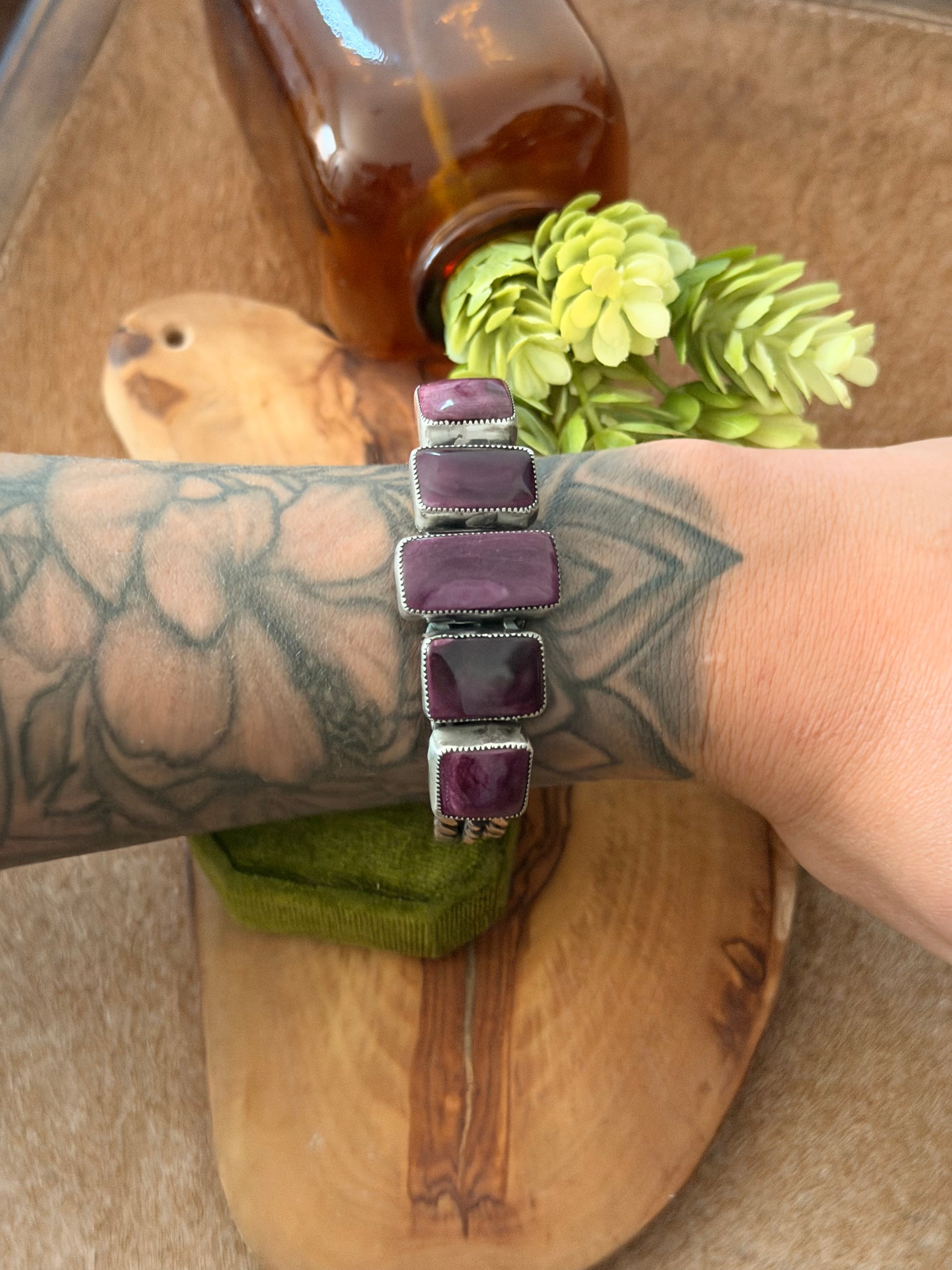 Navajo Made Purple Spiny Oyster & Sterling Silver Cuff Bracelet