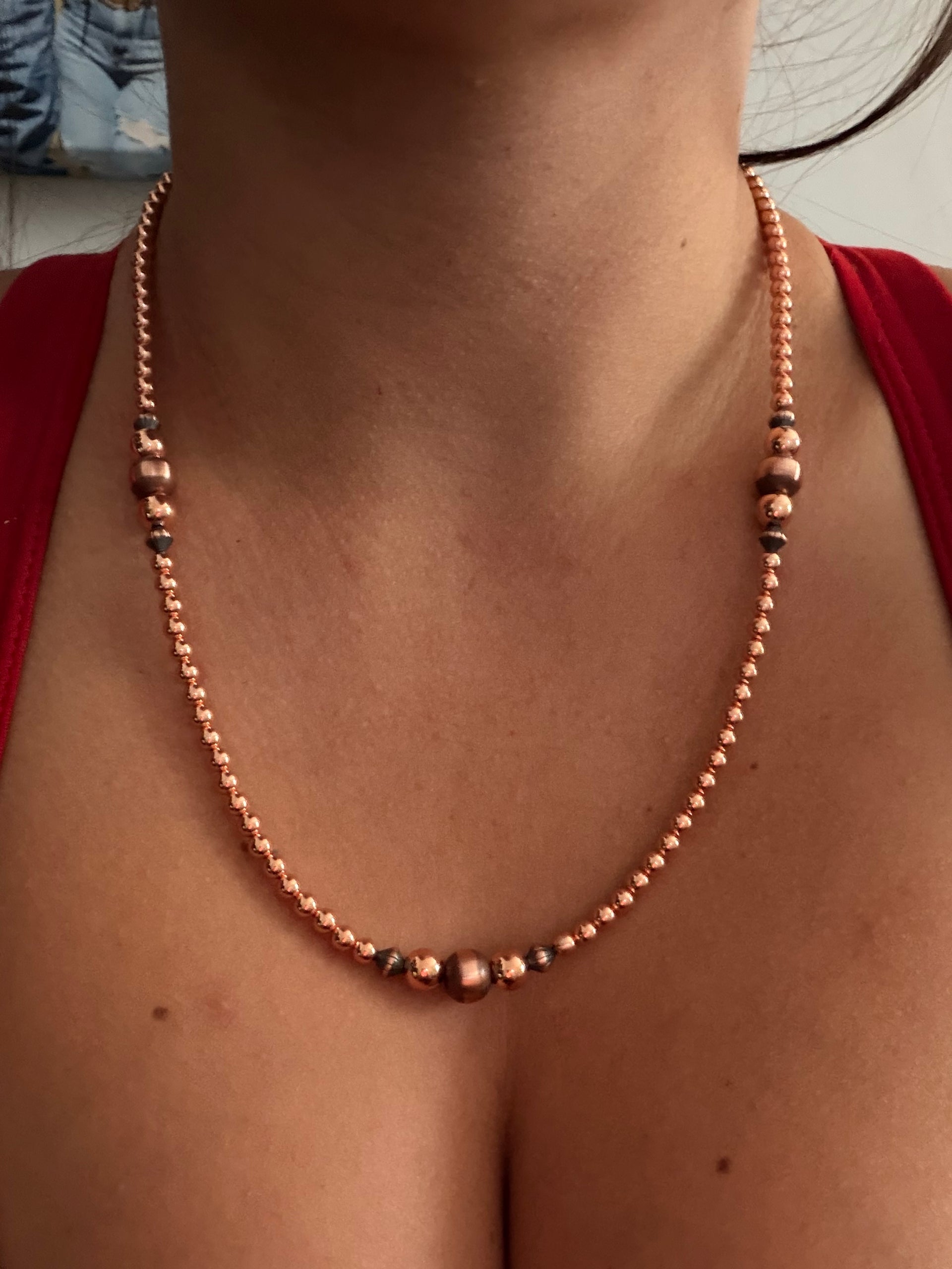 Navajo Strung Copper Machine Made Pearl Necklace