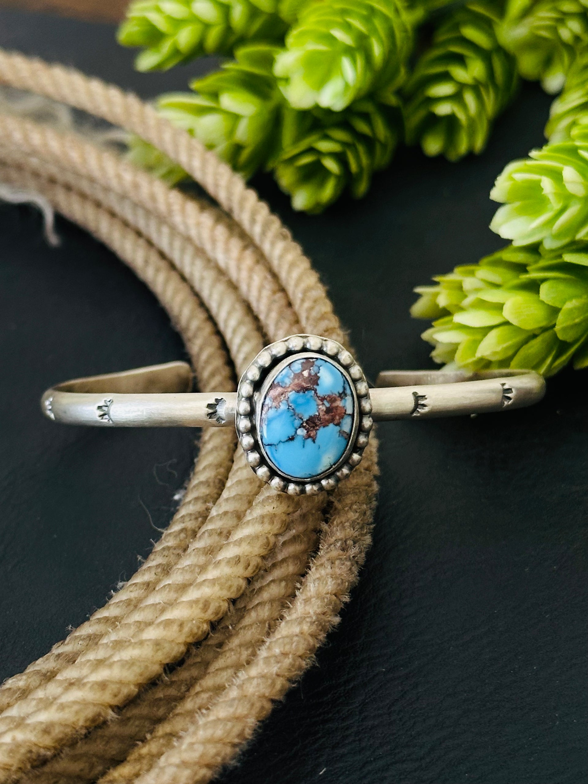 Navajo Made Golden Hills Turquoise & Sterling Silver Cuff Bracelet