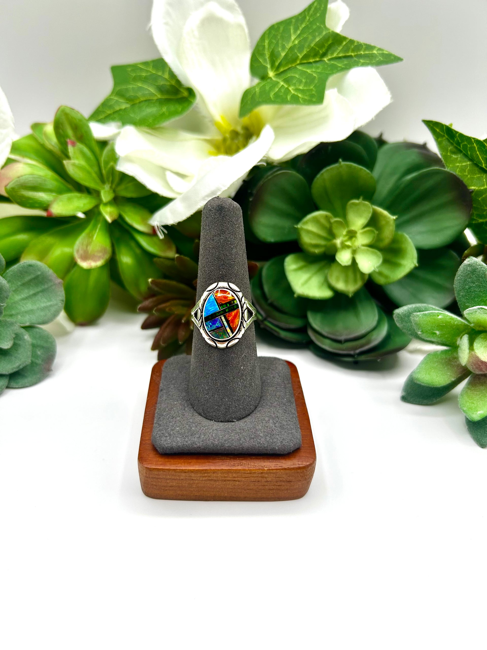 Navajo Made Opal & Sterling Silver Ring Size 7.75
