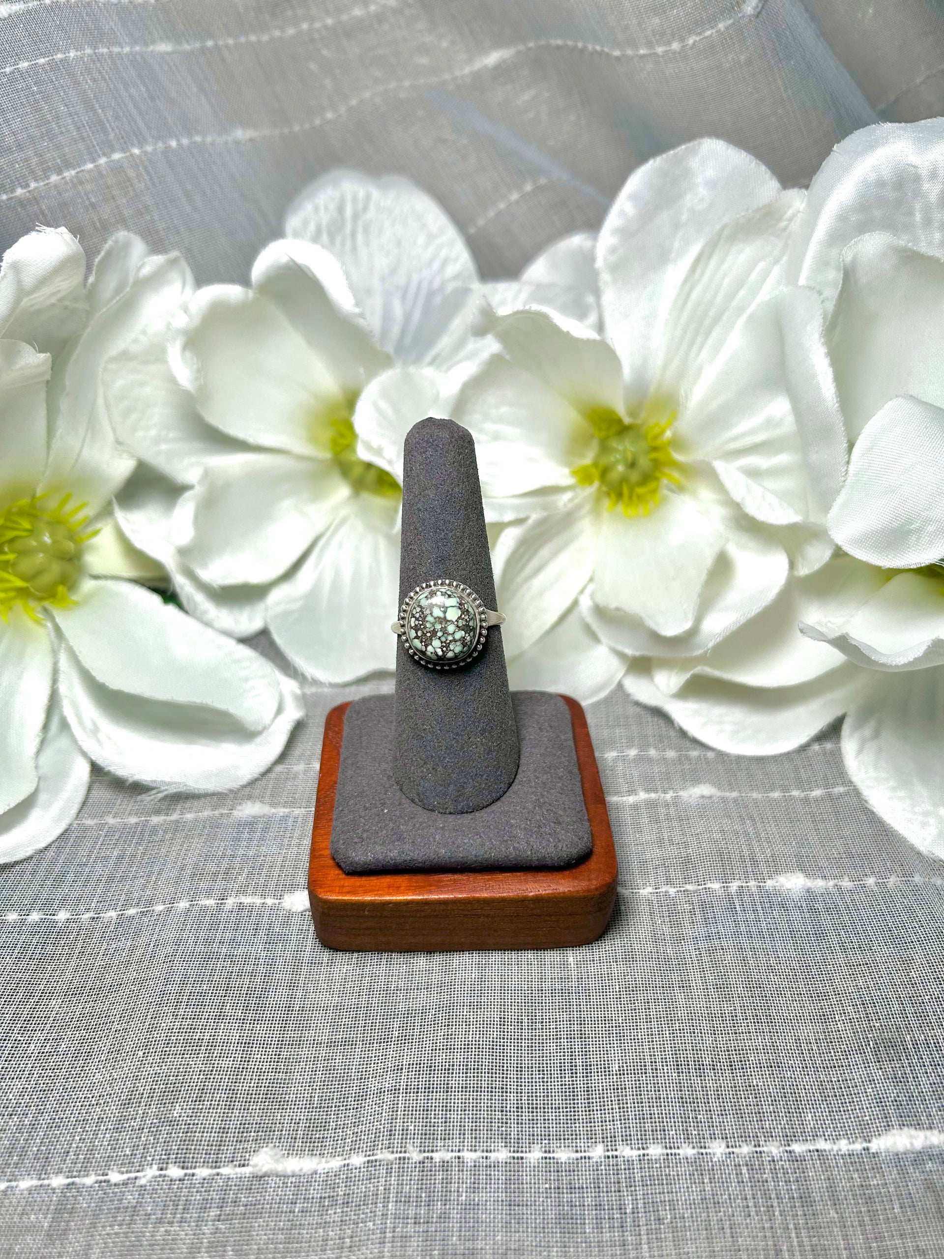 Navajo Made Angel Wing Variscite & Sterling Silver Ring Size 8