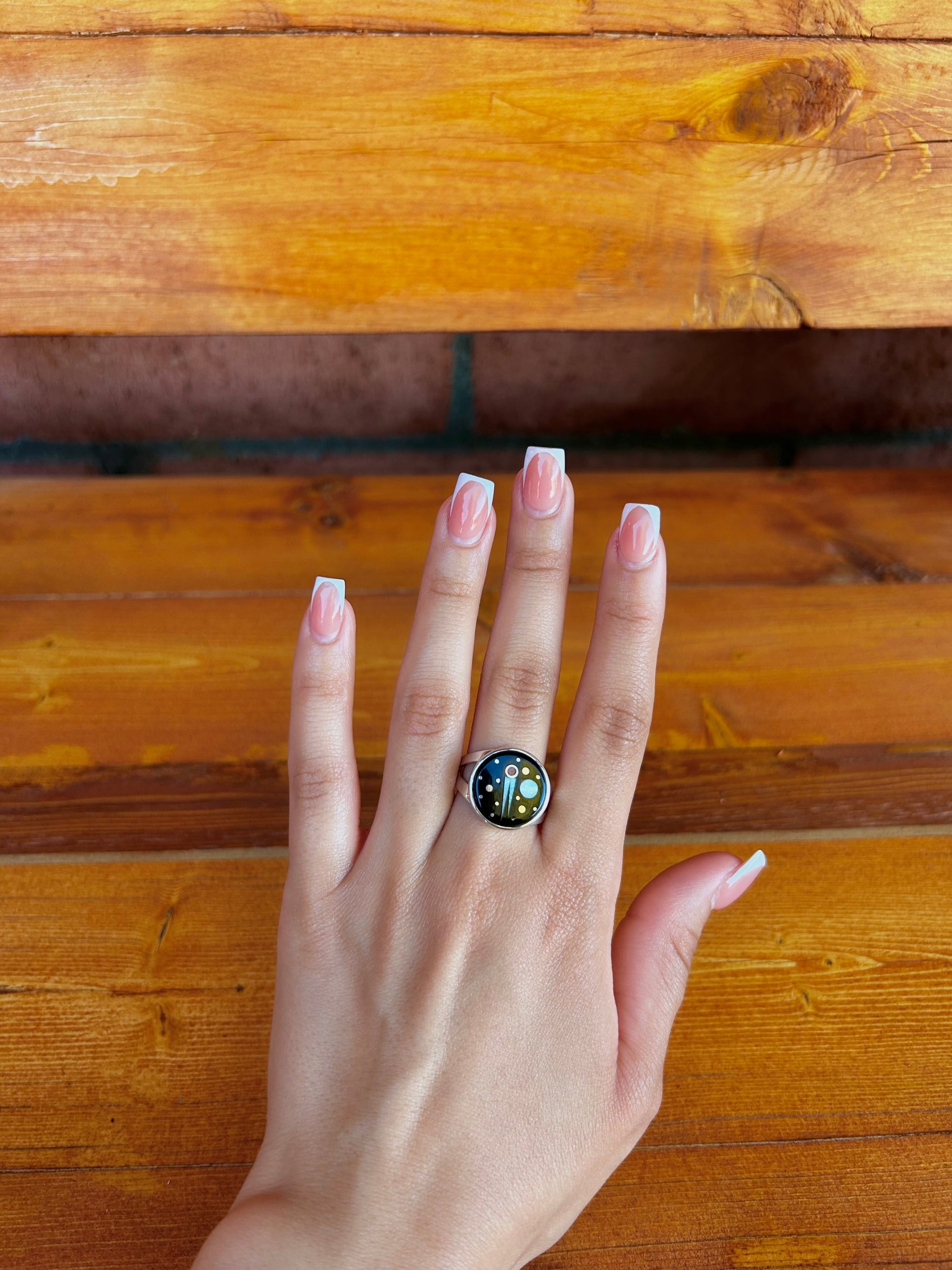 Matthew Jack Multi Stone Inlay Galaxy & Sterling Silver Ring Size 10.25