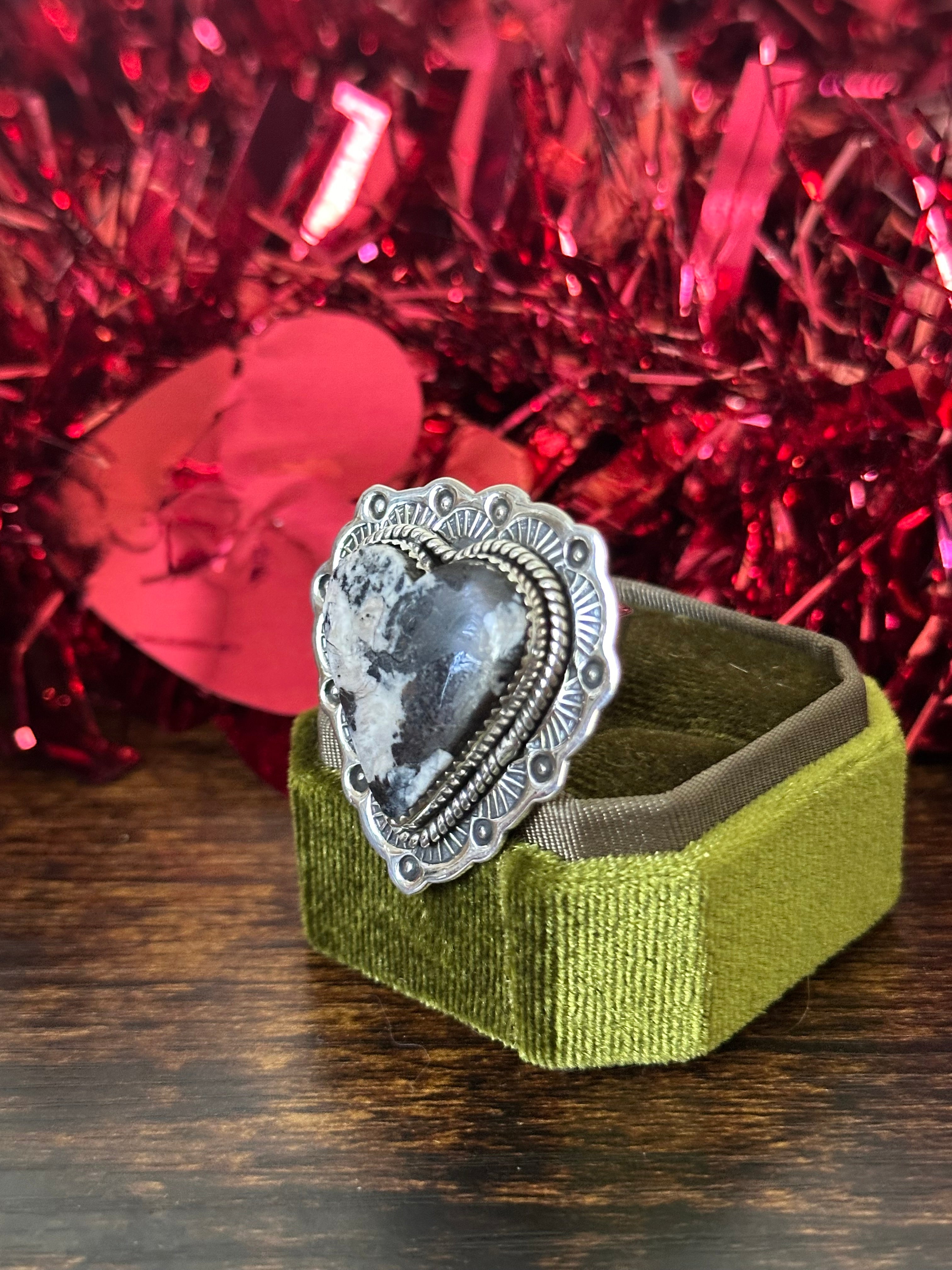 Southwest Handmade White Buffalo & Sterling Silver Adjustable Heart Ring