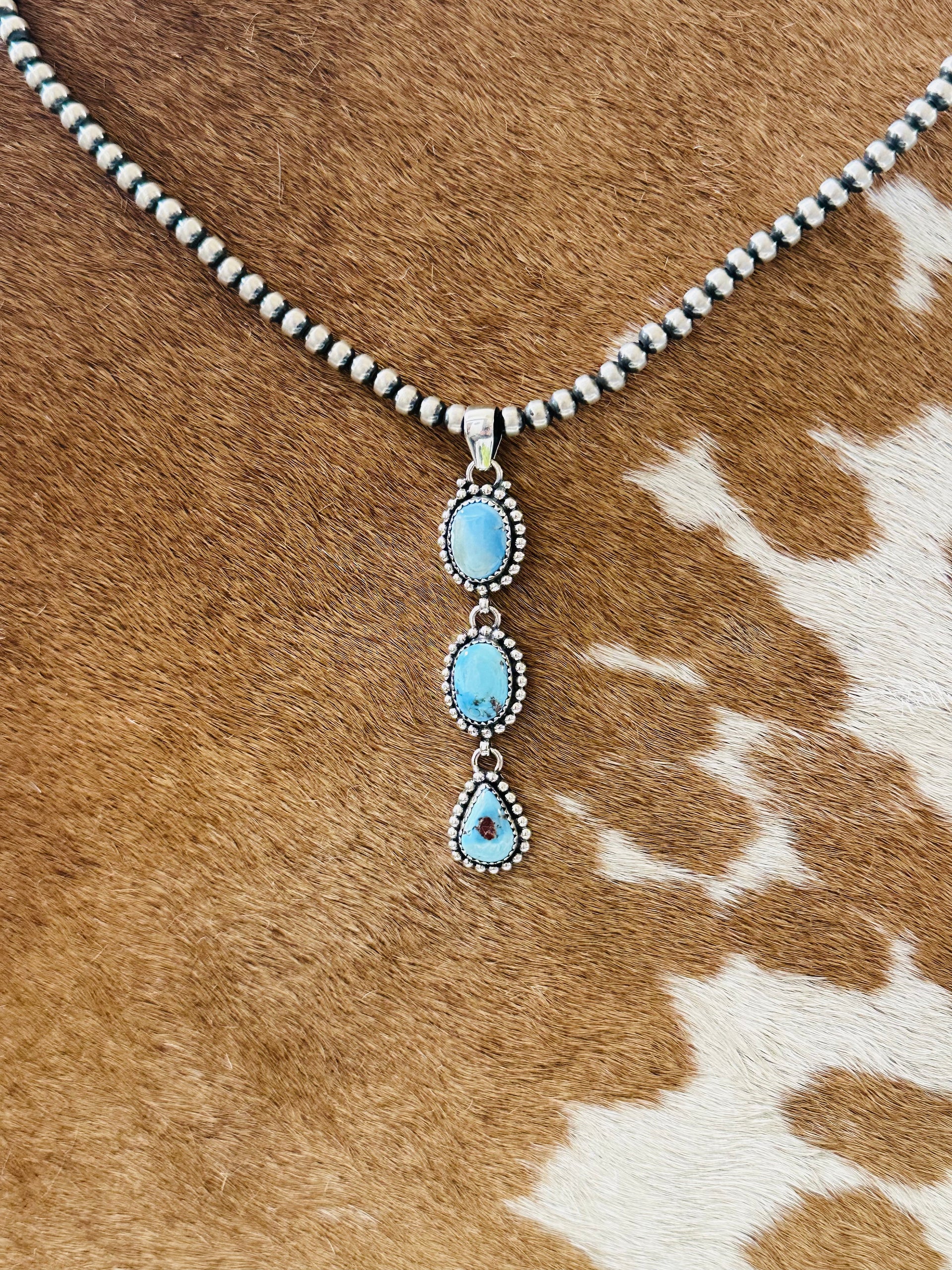 Southwest Handmade Golden Hills Turquoise & Sterling Silver Cluster Pendant