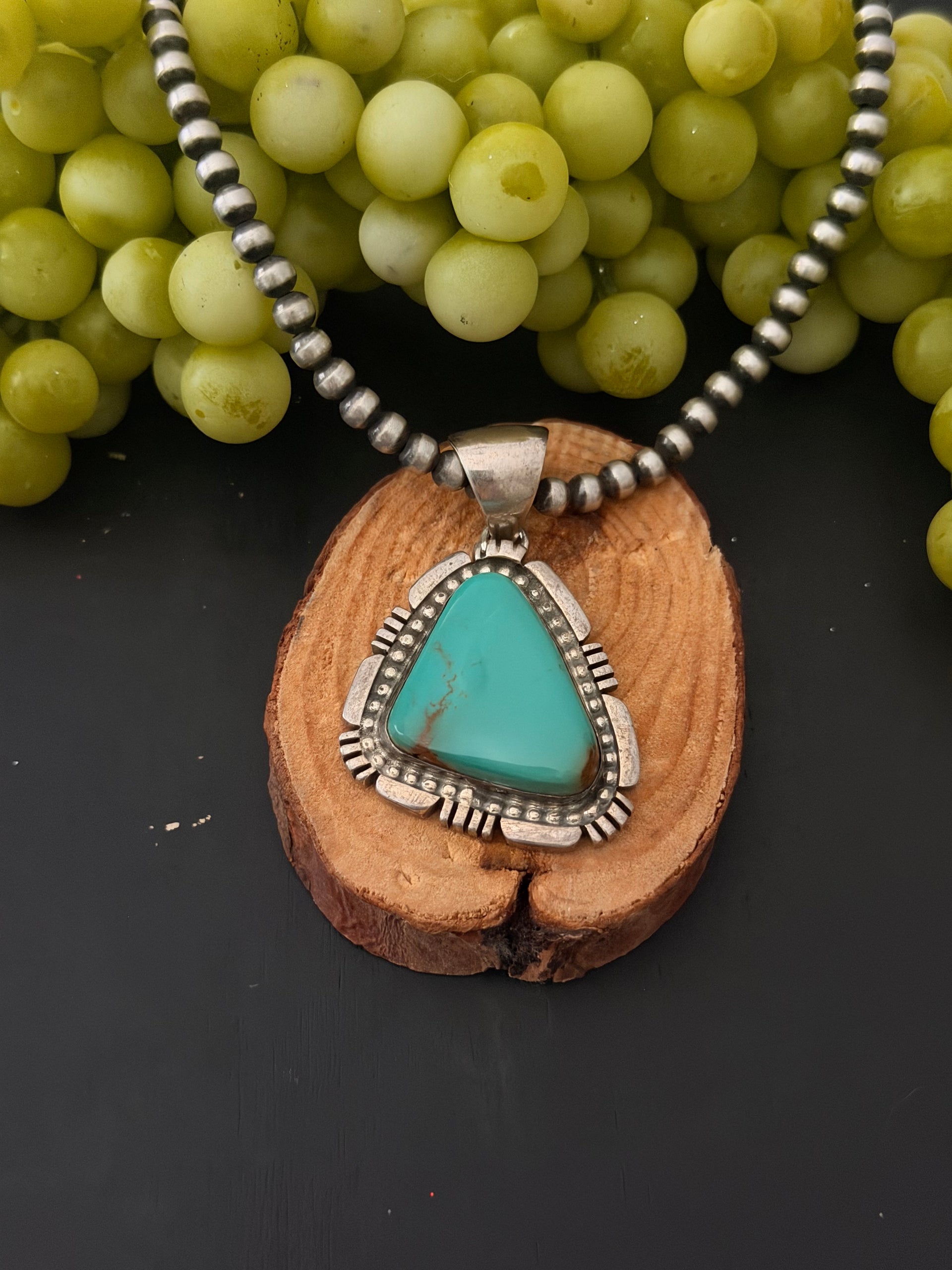 Navajo Made Kingman Turquoise & Sterling Silver Pendant