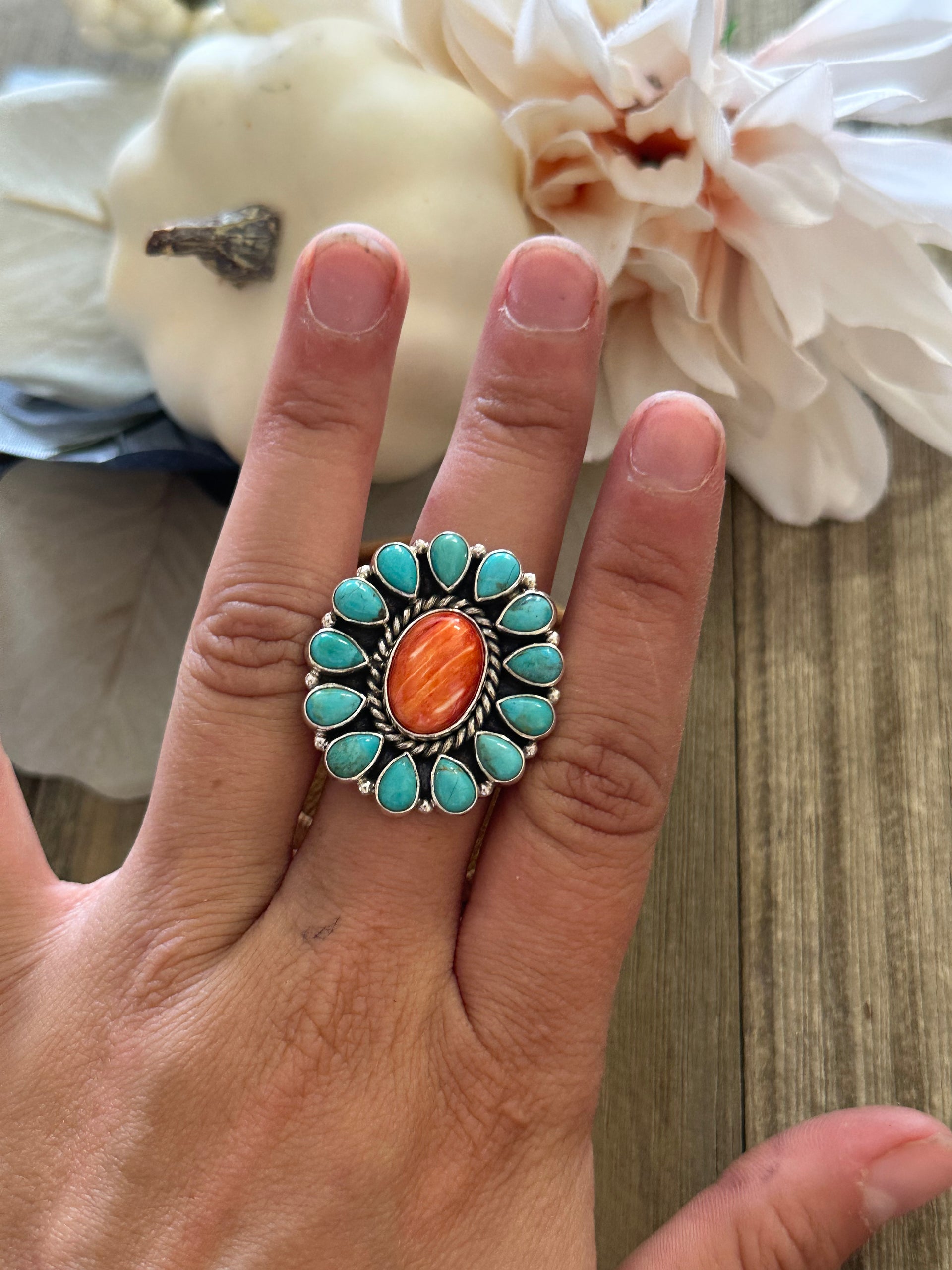 Southwest Handmade Multi Stone & Sterling Silver Adjustable Ring
