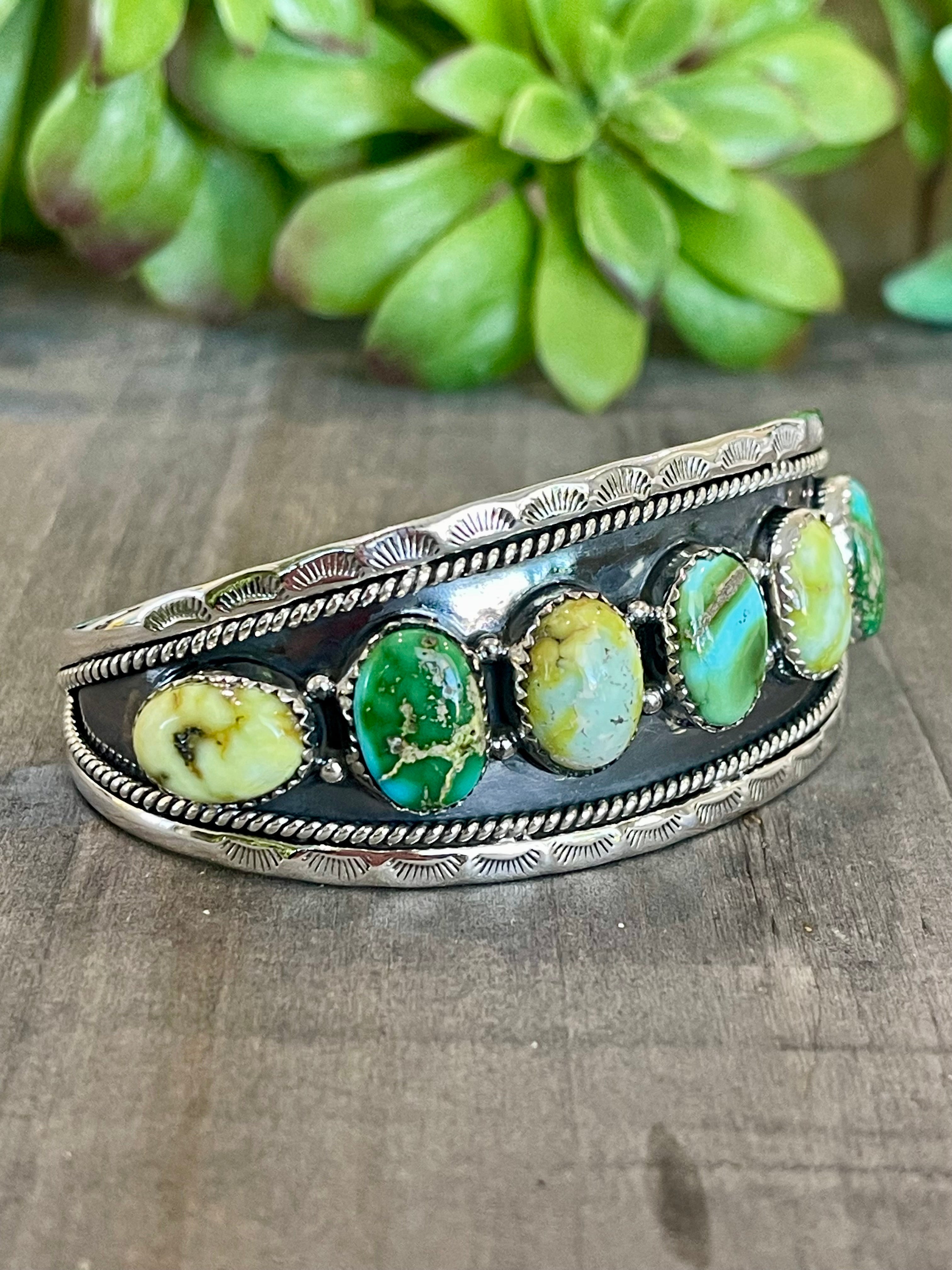 Southwest Handmade Multi Stone & Sterling Silver Cuff Bracelet