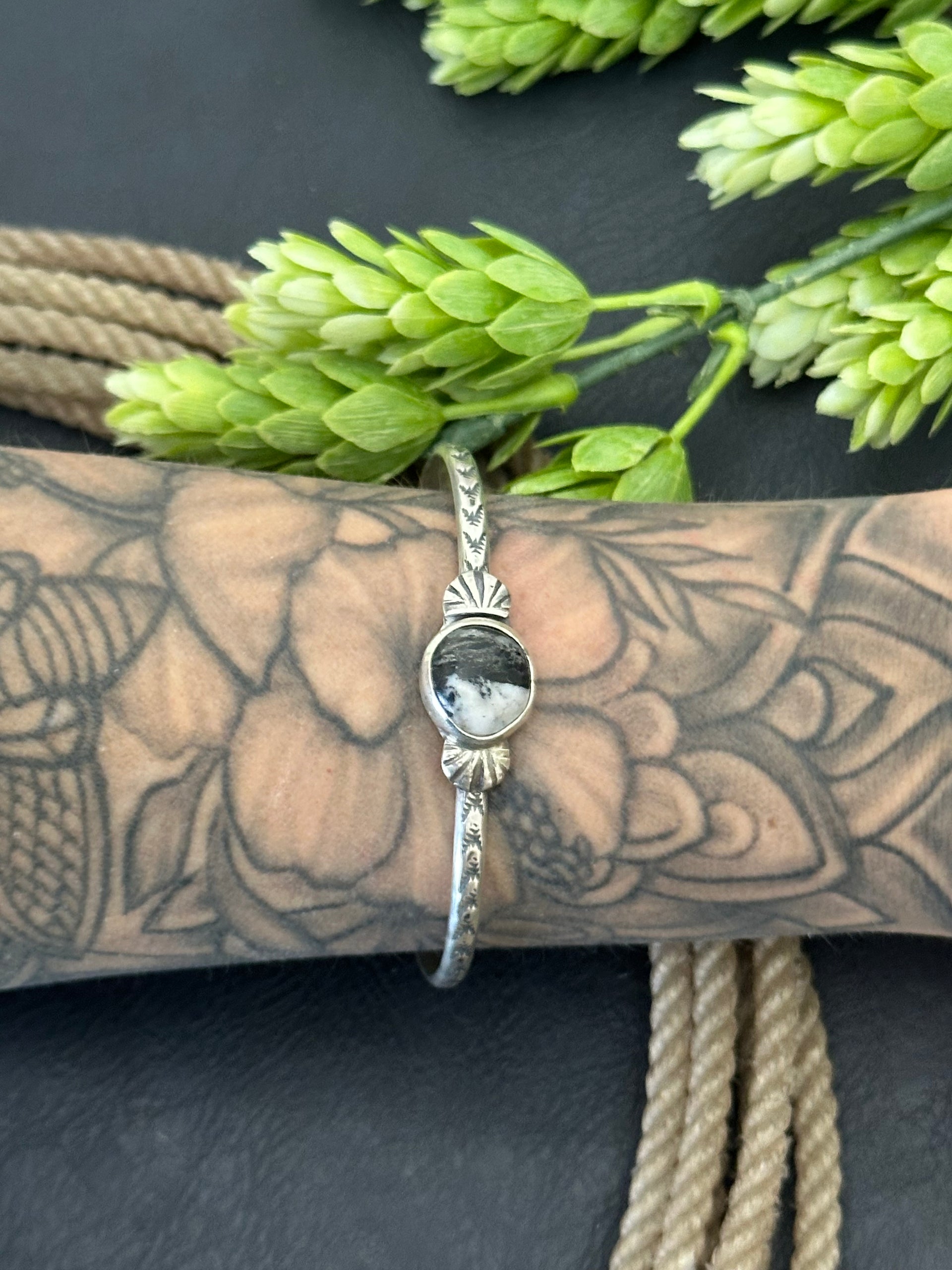 Navajo Made White Buffalo & Sterling Silver Cuff Bracelet