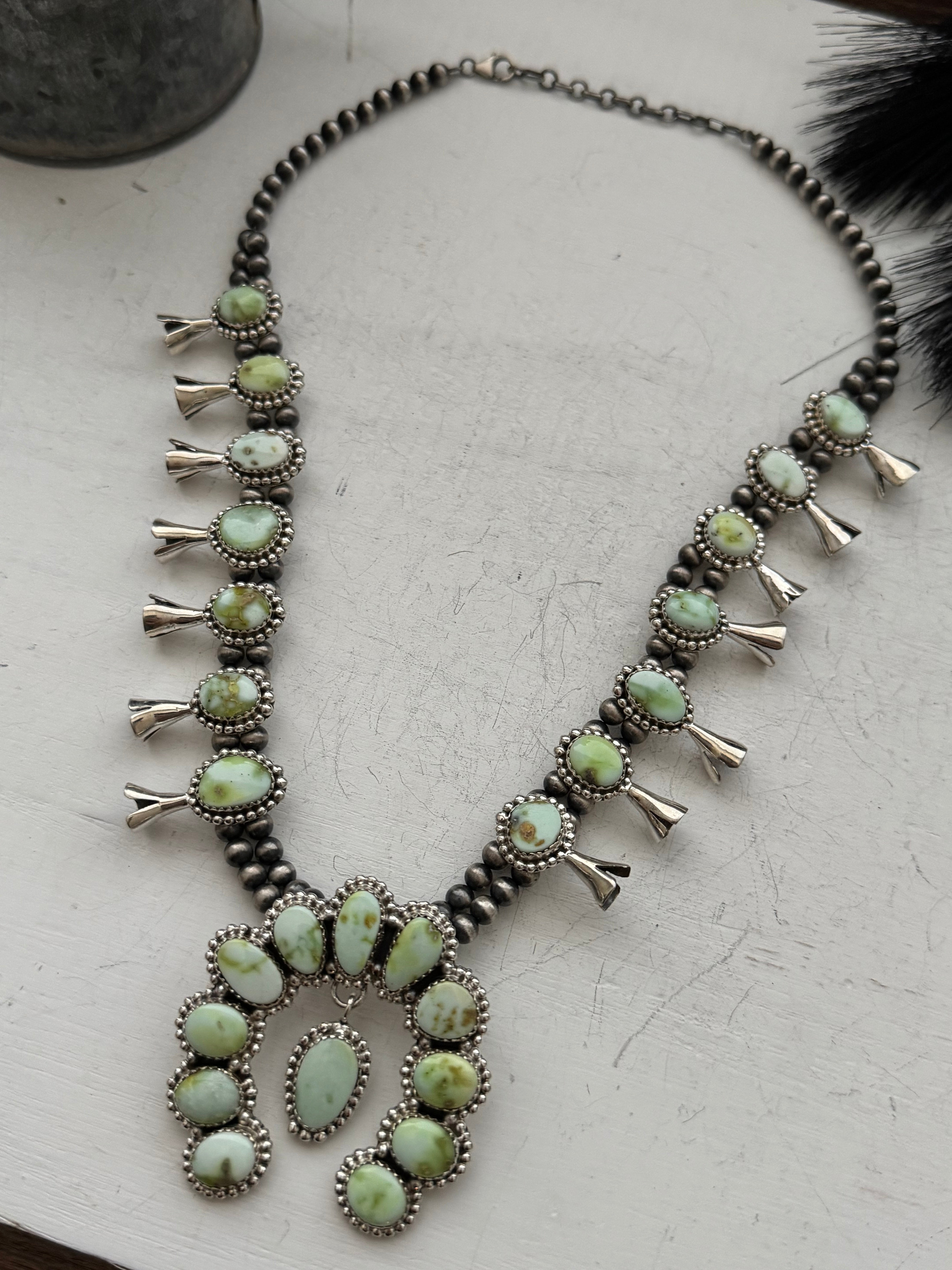 TTD Palomino Variscite & Sterling Silver Squash Blossom Necklace