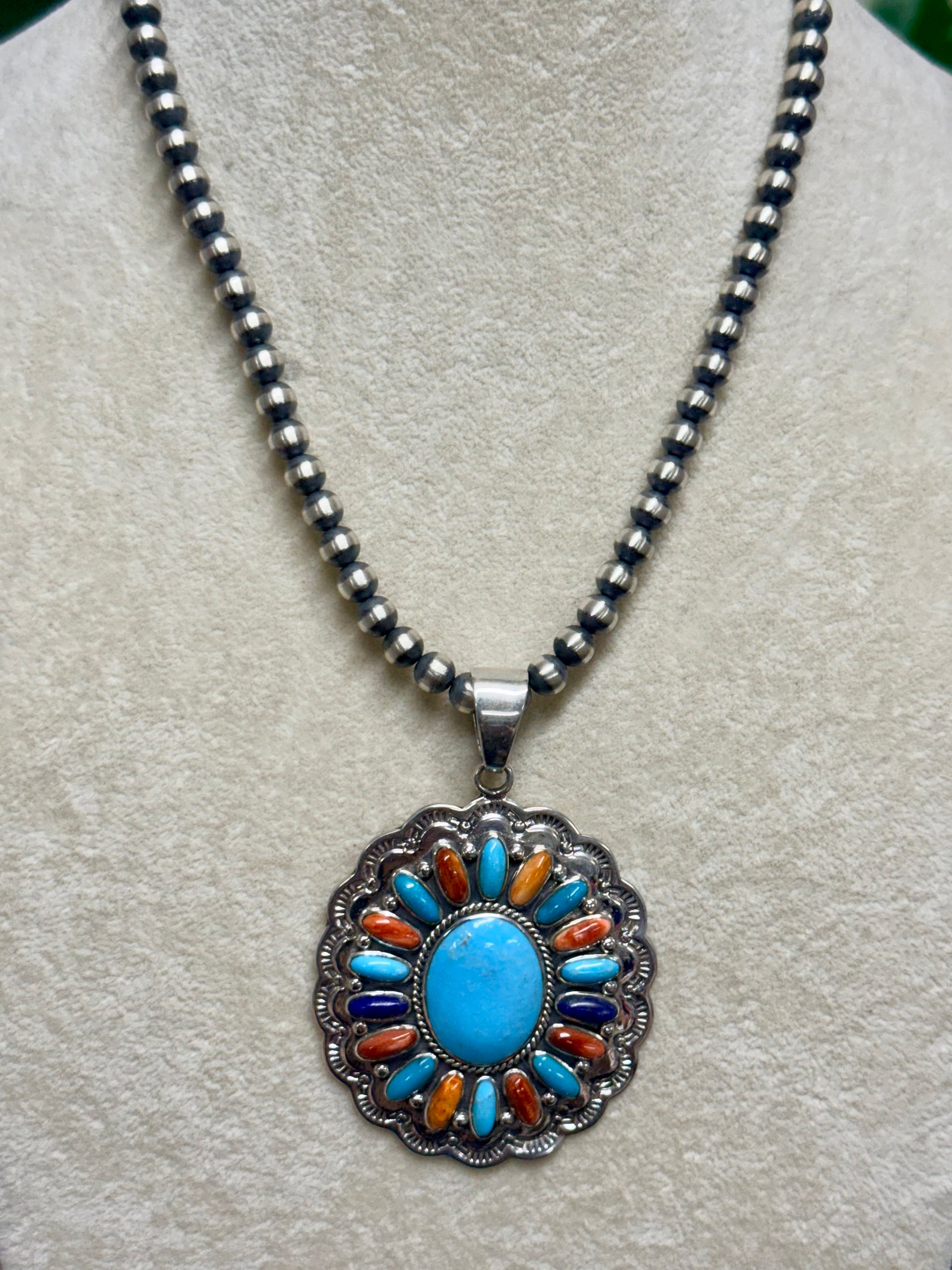 Southwest Handmade Multistone & Sterling Silver Pendant Set