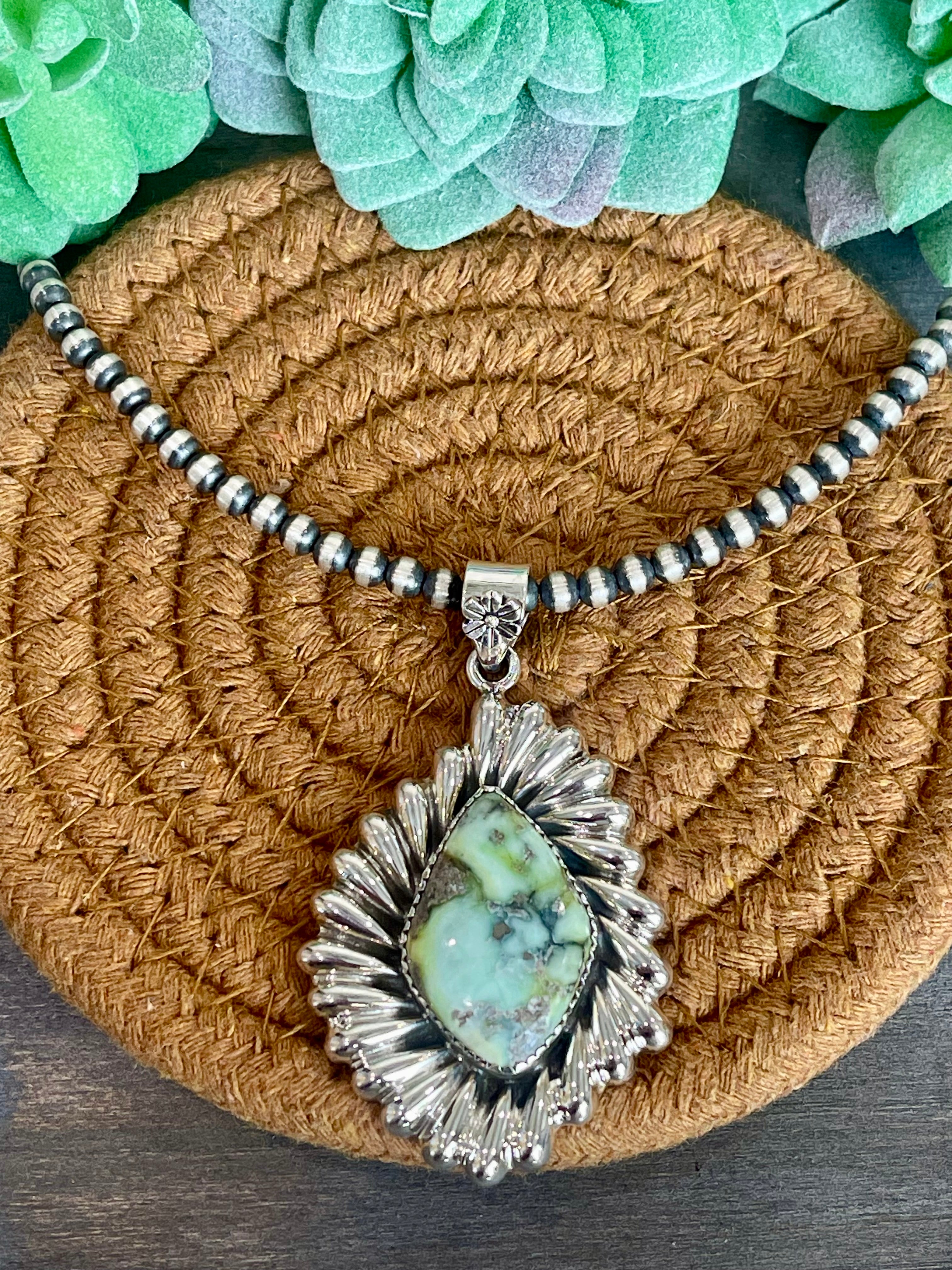 Southwest Palomino Variscite & Sterling Silver Pendant