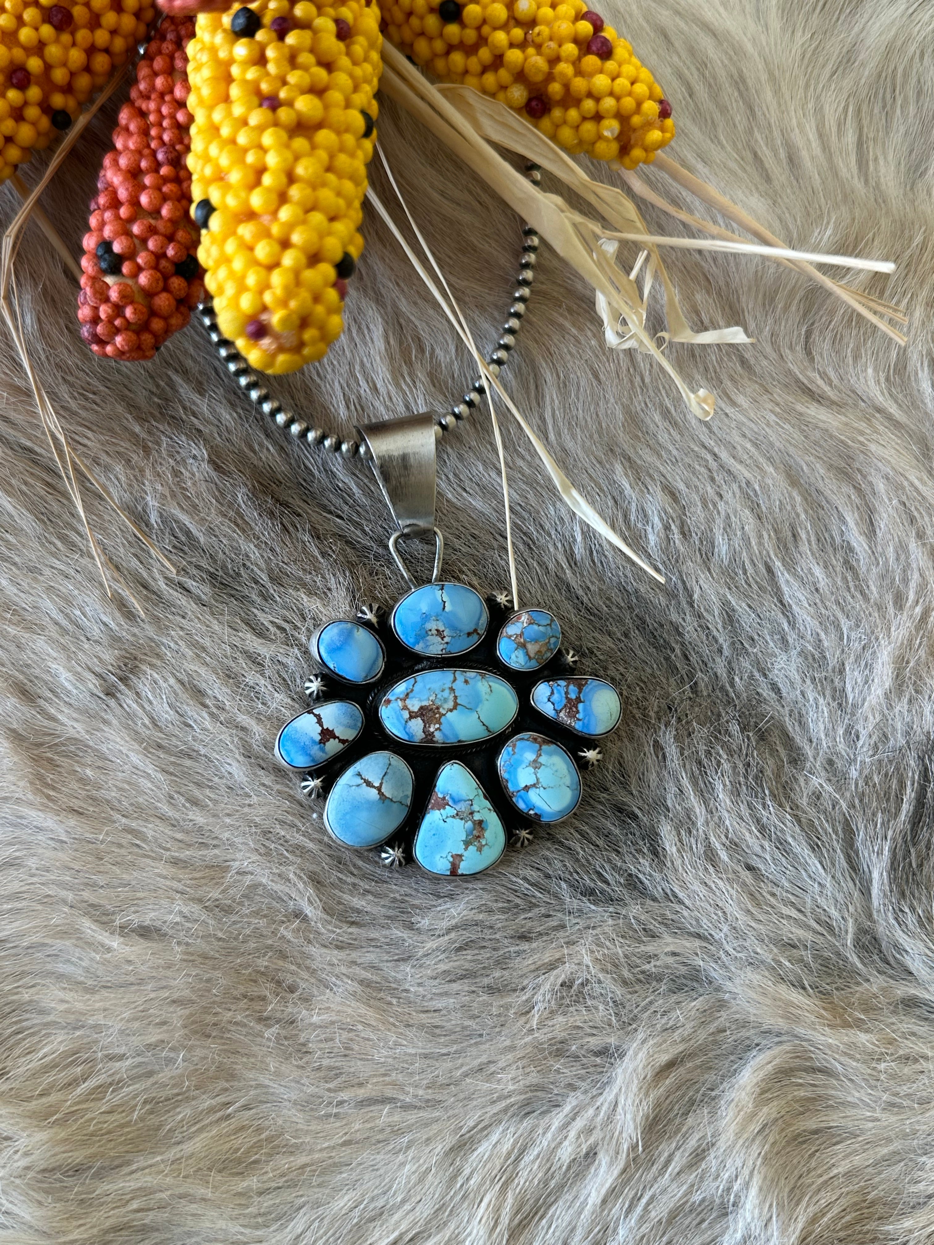 Travis J Golden Hills Turquoise & Sterling Silver Pendant