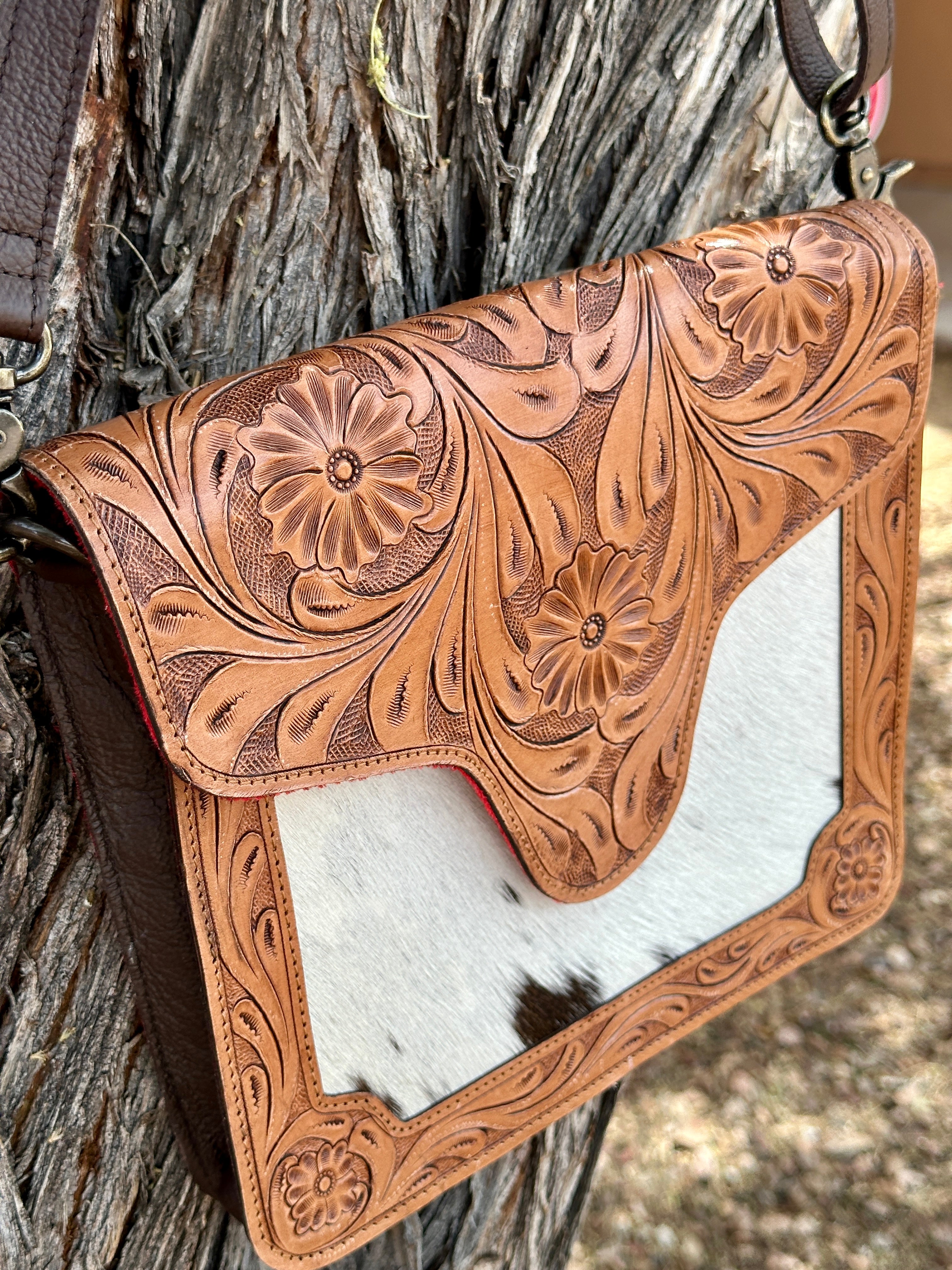 Genuine Tooled Leather & Cowhide Purse